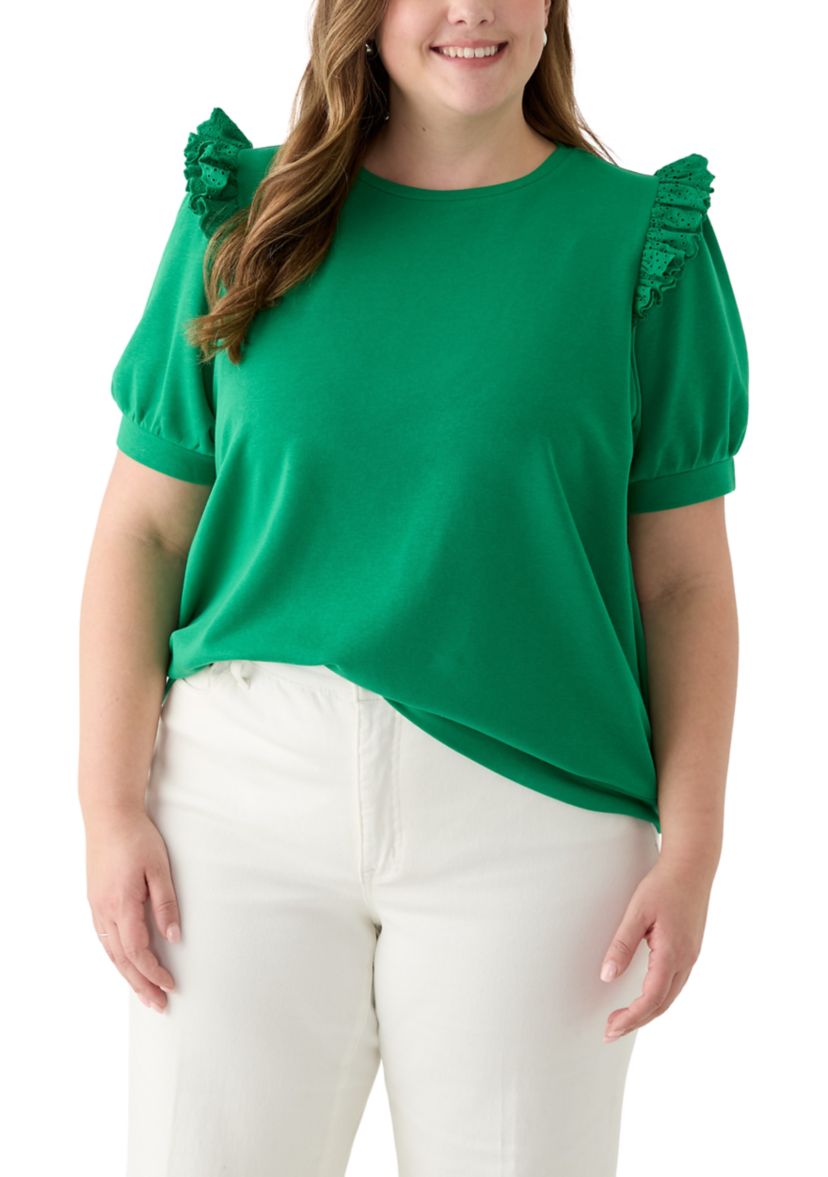 Plus Size Eyelet Ruffle Top