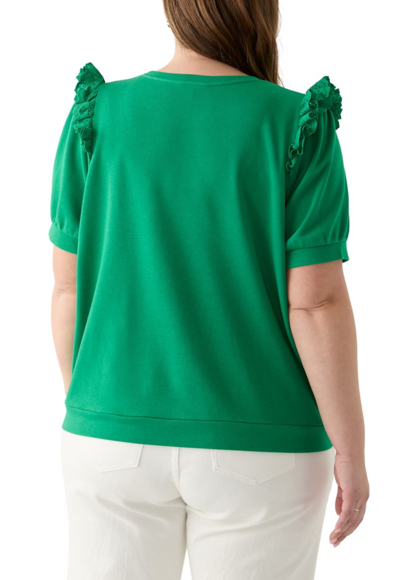 Plus Size Eyelet Ruffle Top