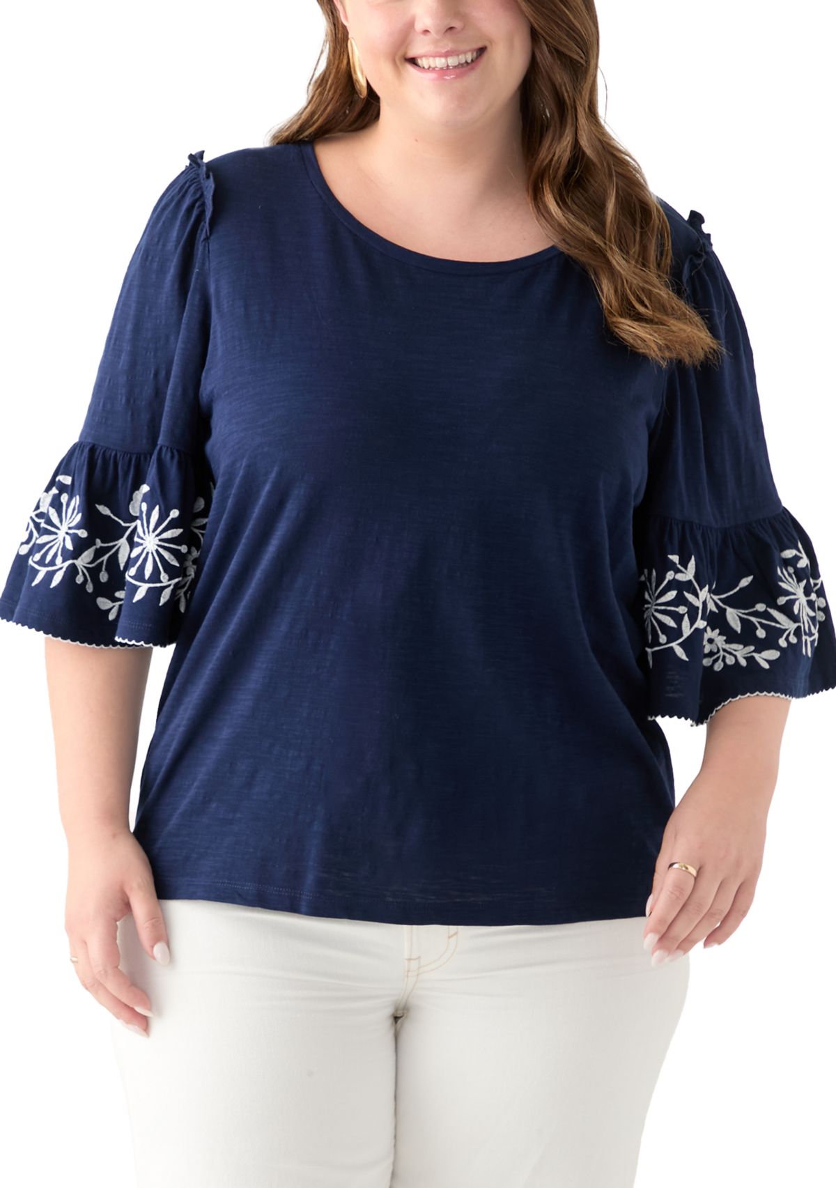 Plus Size Embroidered Bell Sleeve Top