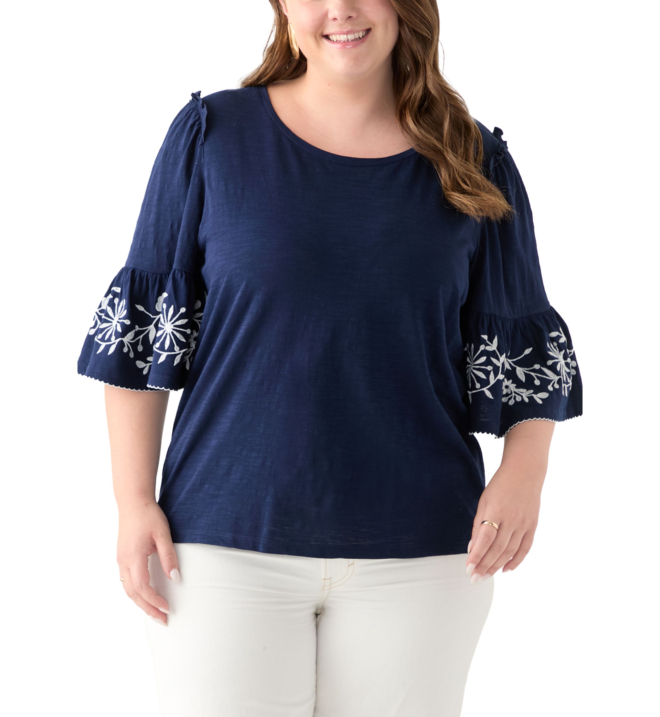 Plus Size Embroidered Bell Sleeve Top