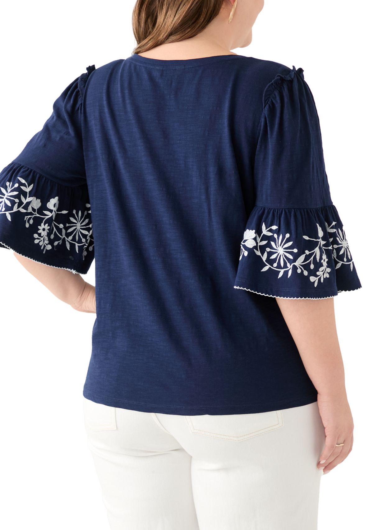 Plus Size Embroidered Bell Sleeve Top