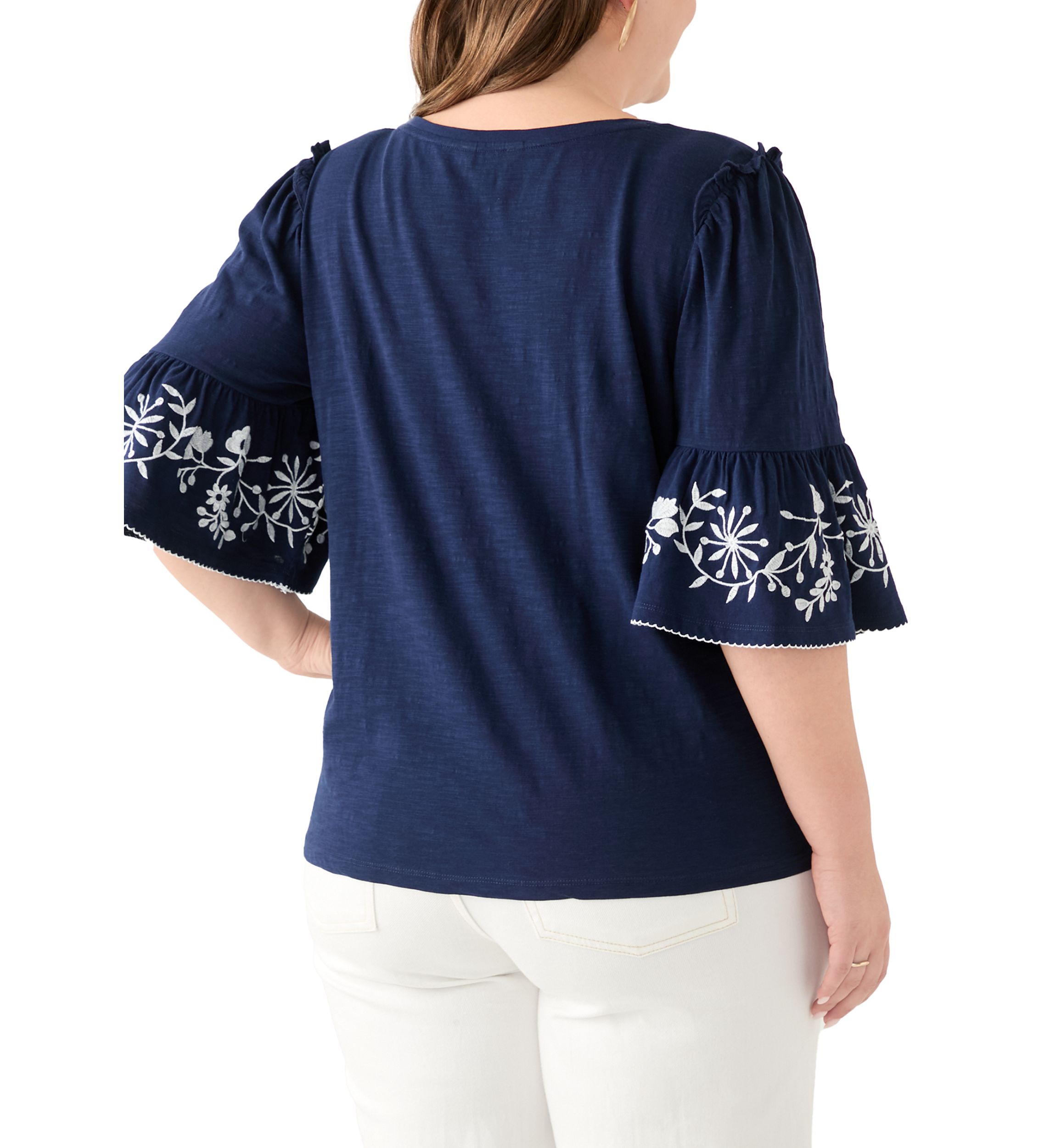 Plus Size Embroidered Bell Sleeve Top