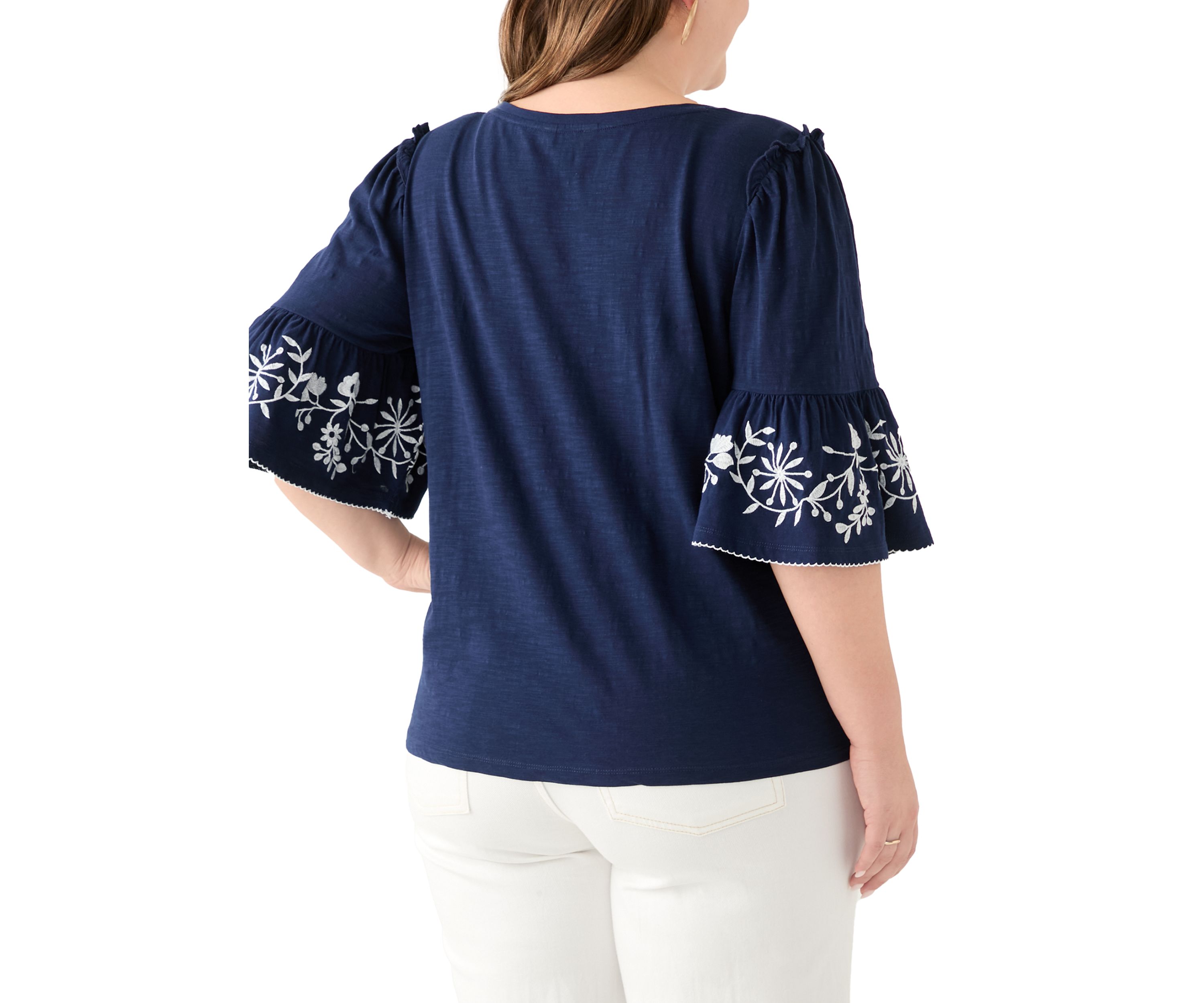 Plus Size Embroidered Bell Sleeve Top