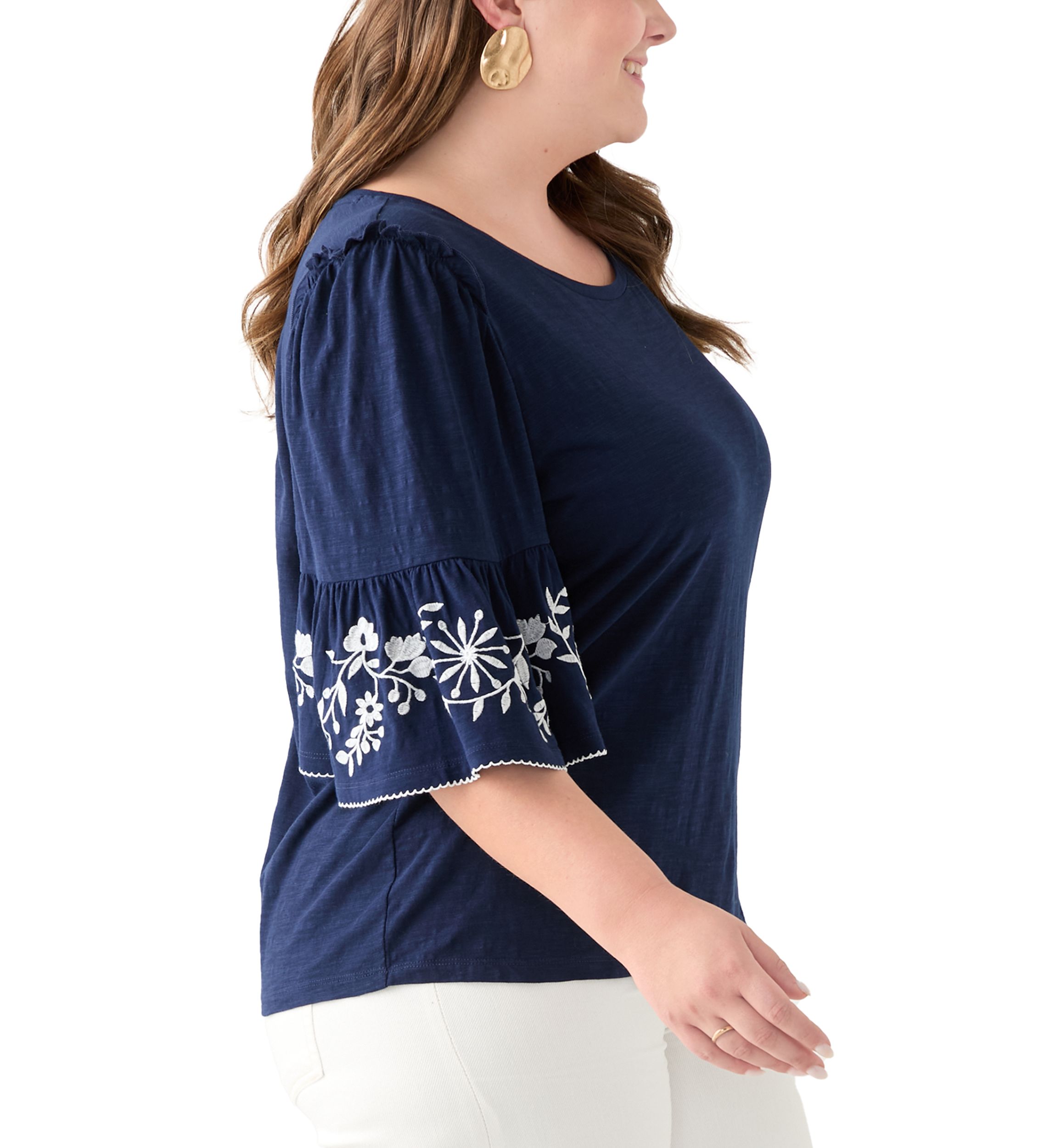 Plus Size Embroidered Bell Sleeve Top