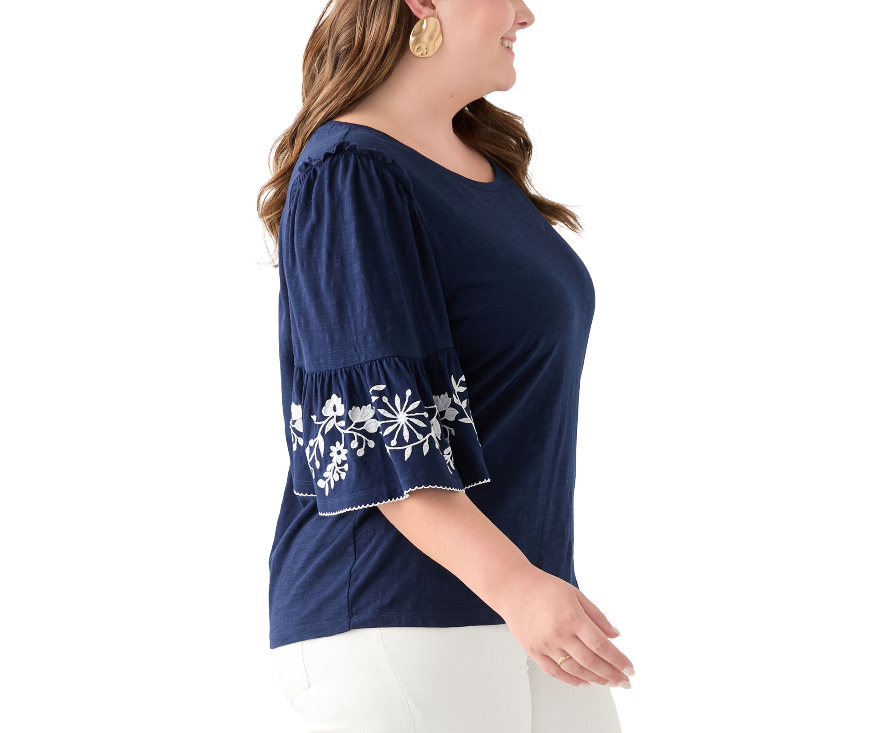 Plus Size Embroidered Bell Sleeve Top