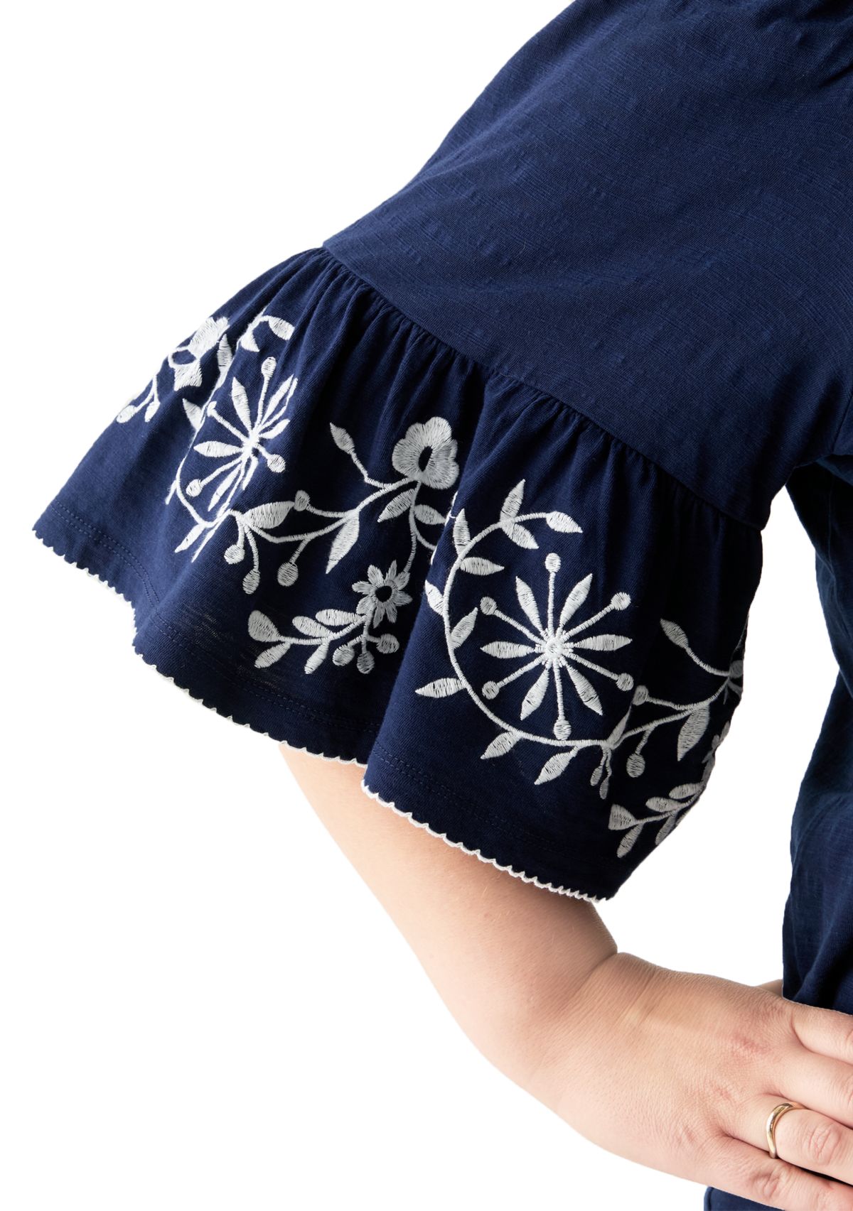 Plus Size Embroidered Bell Sleeve Top