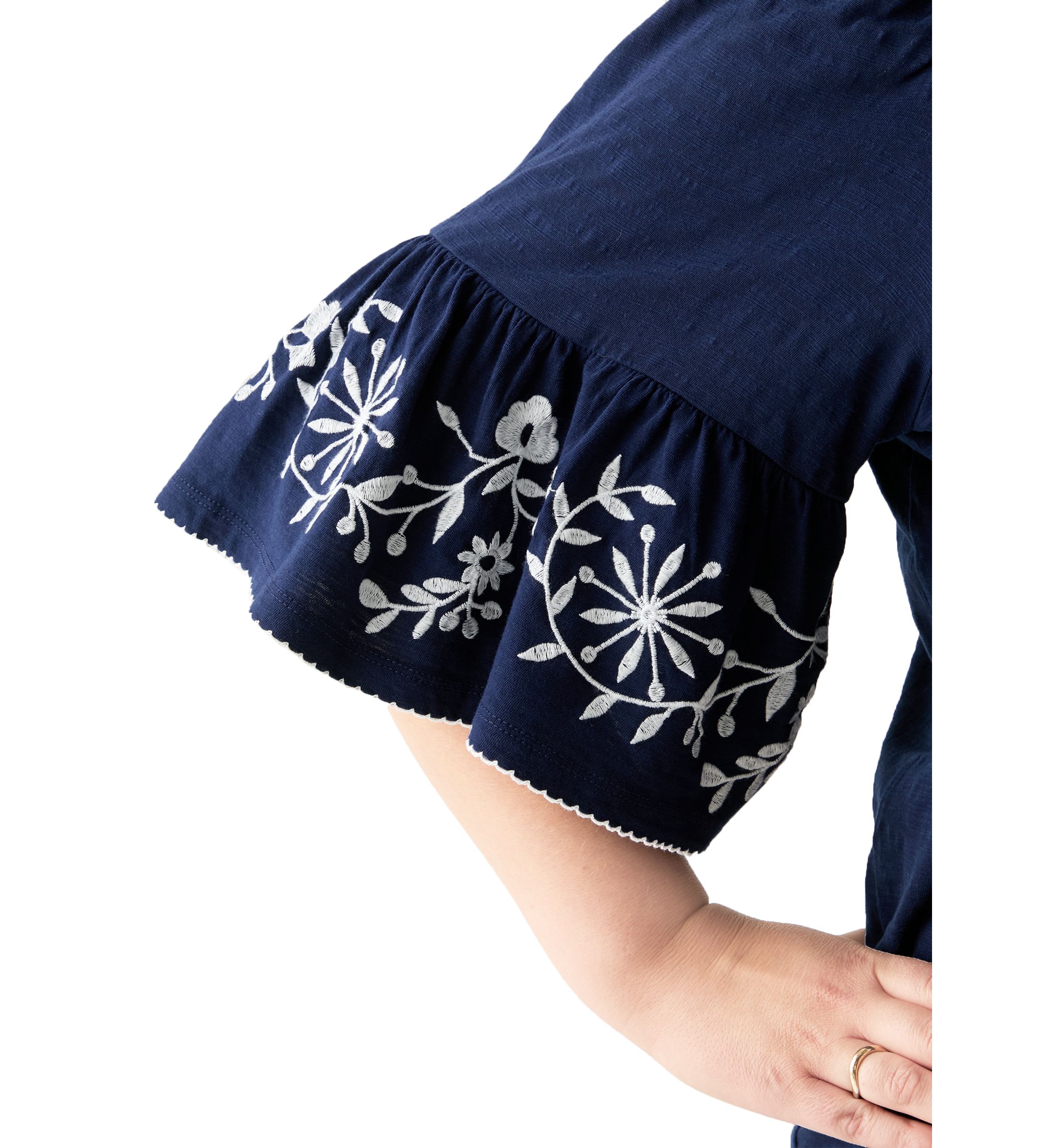 Plus Size Embroidered Bell Sleeve Top