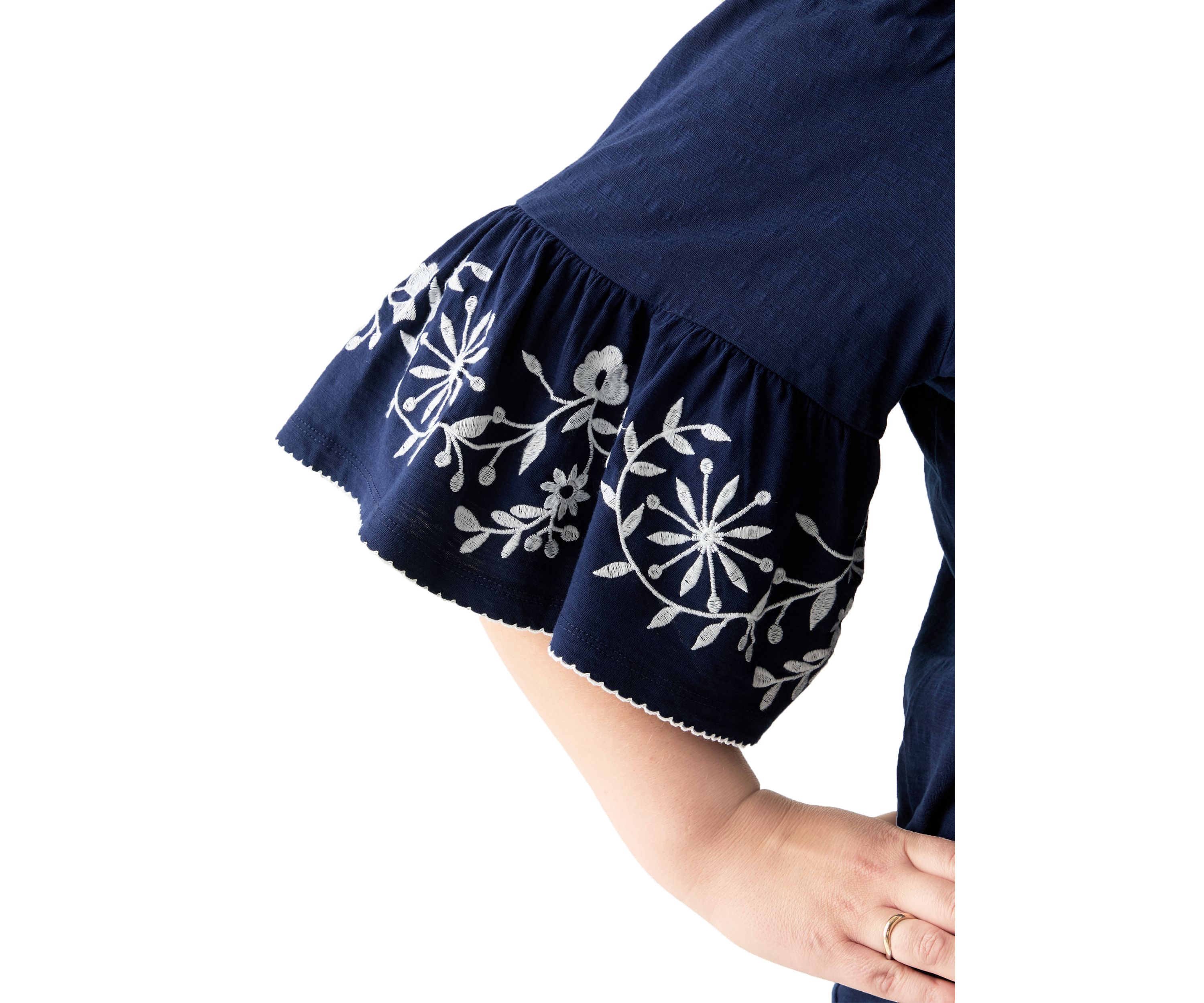 Plus Size Embroidered Bell Sleeve Top
