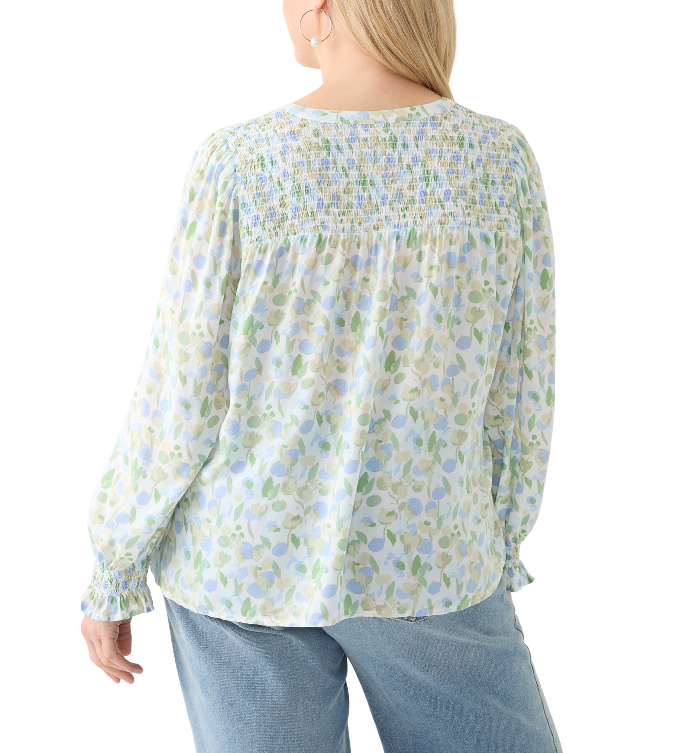 Plus Size Long Sleeve Smocked Button Up Shirt