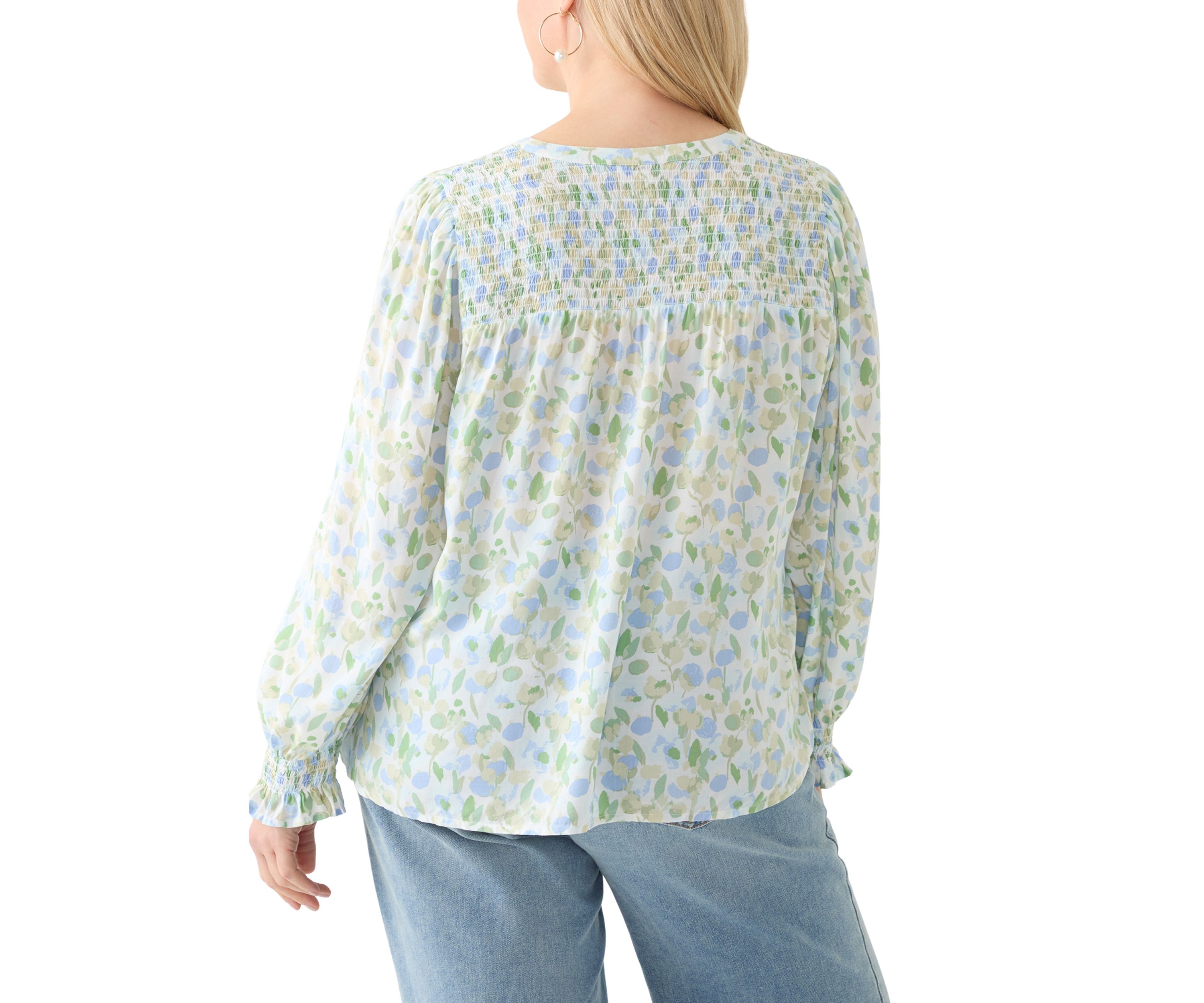 Plus Size Long Sleeve Smocked Button Up Shirt