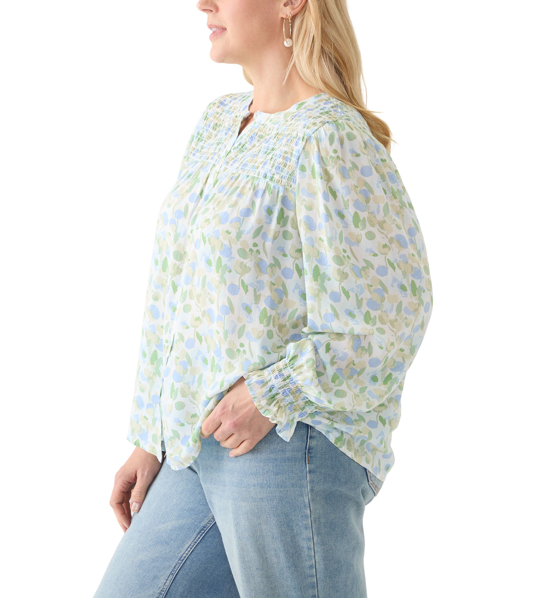 Plus Size Long Sleeve Smocked Button Up Shirt