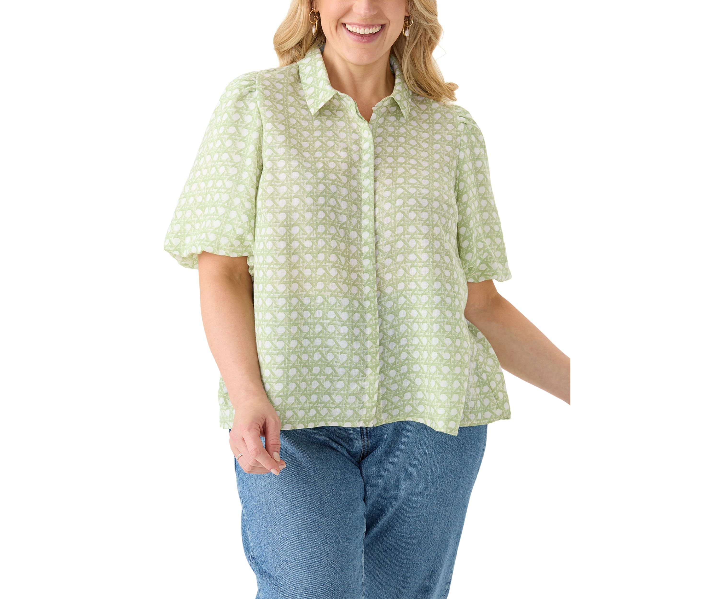 Plus Size Printed Button Down Shirt