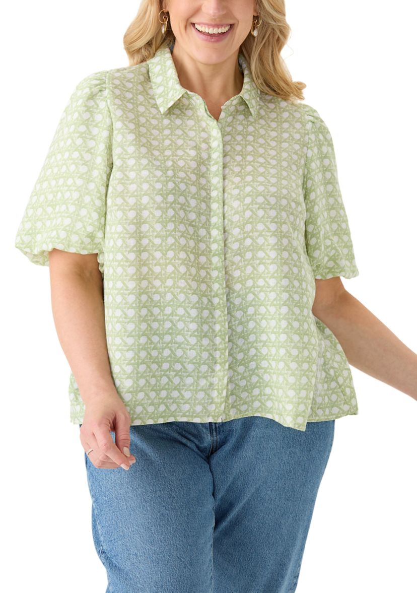 Plus Size Printed Button Down Shirt