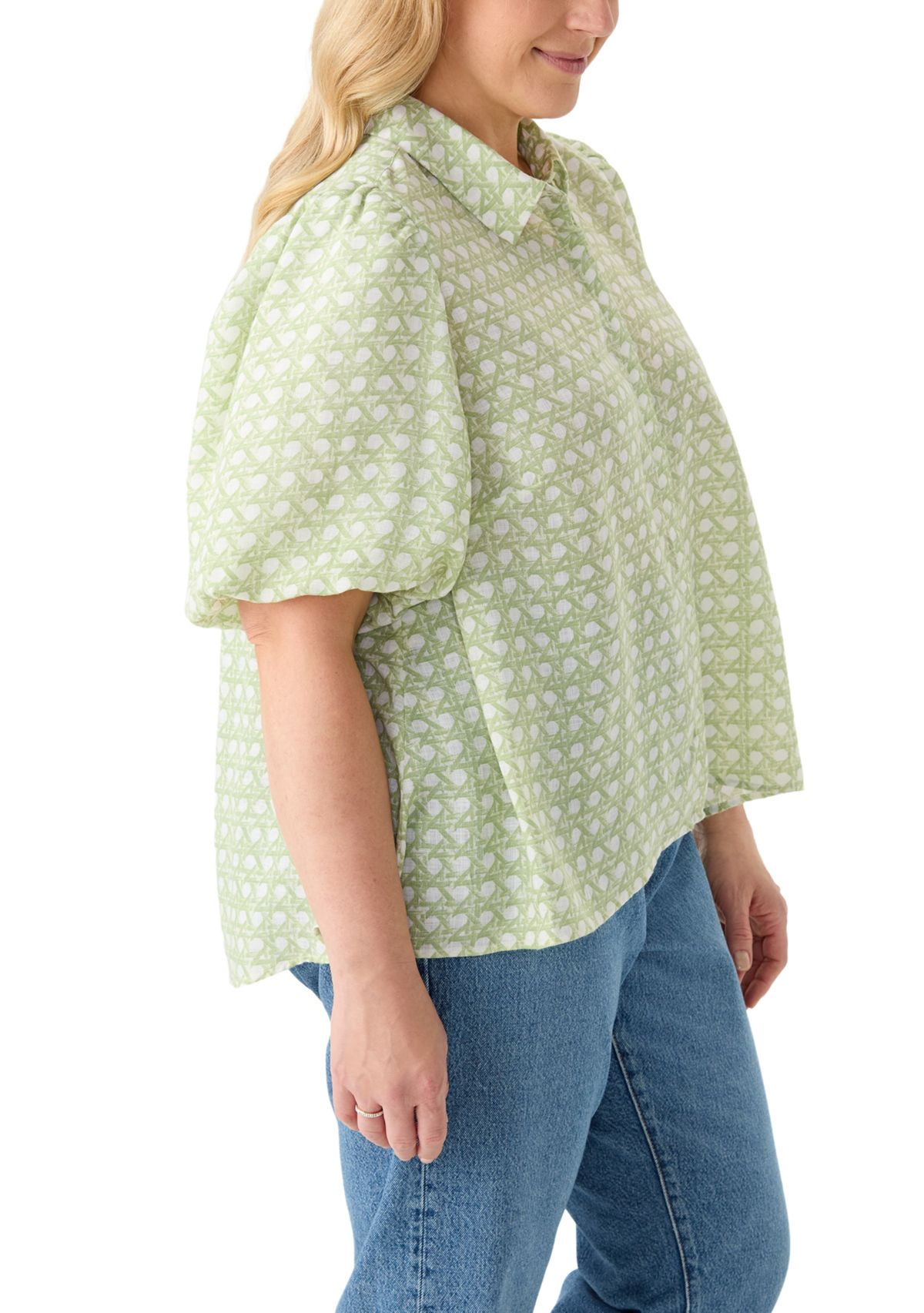 Plus Size Printed Button Down Shirt