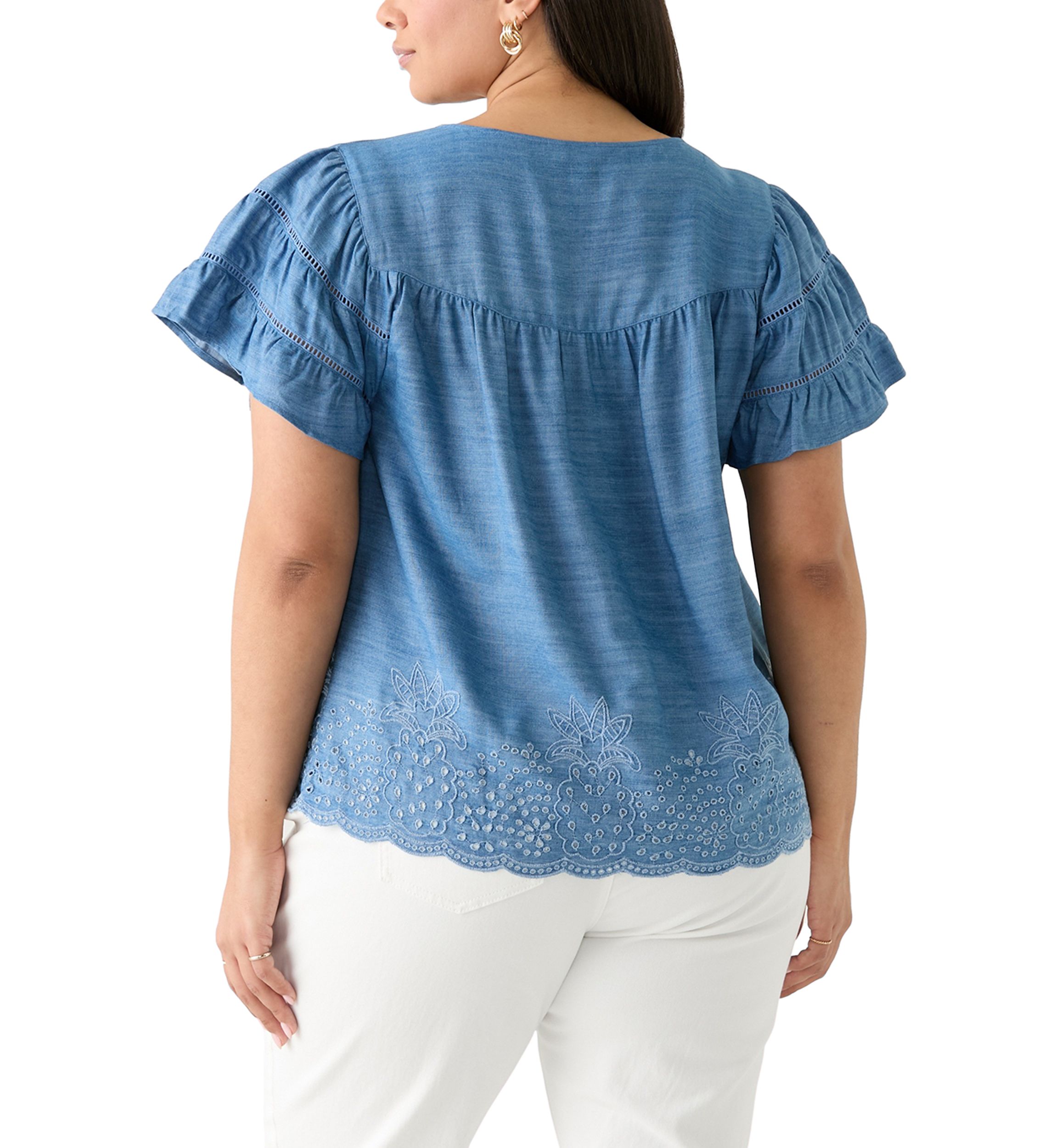 Plus Size Short Sleeve Embroidered Hem Top