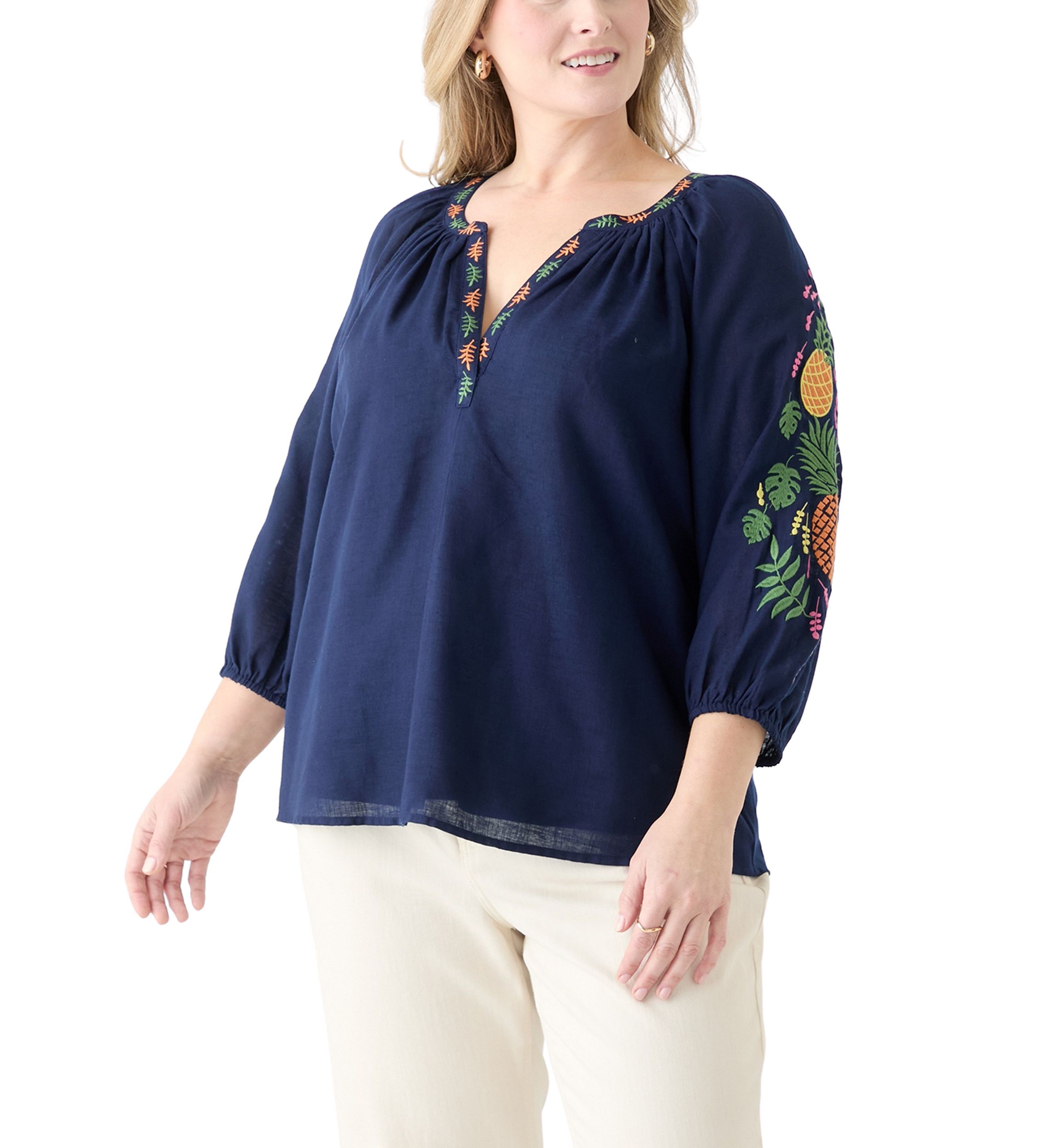 Plus Size Embroidered Sleeve Blouse