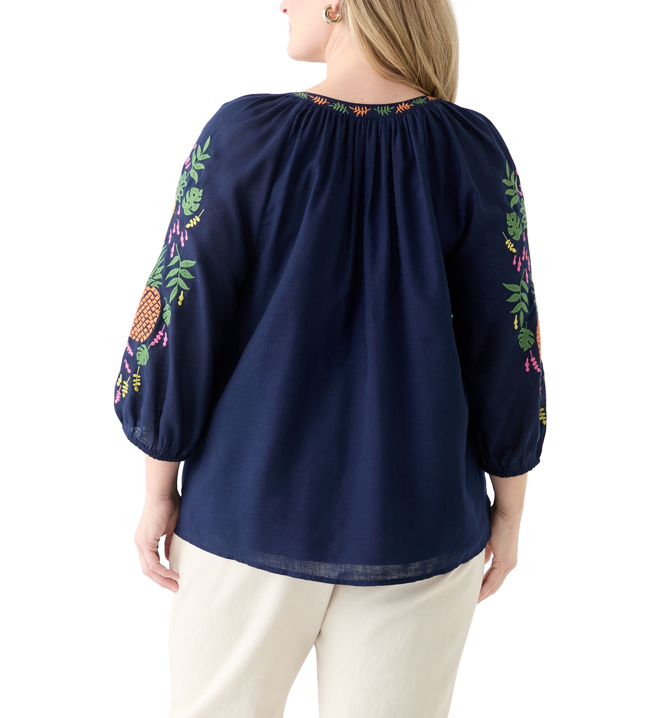 Plus Size Embroidered Sleeve Blouse