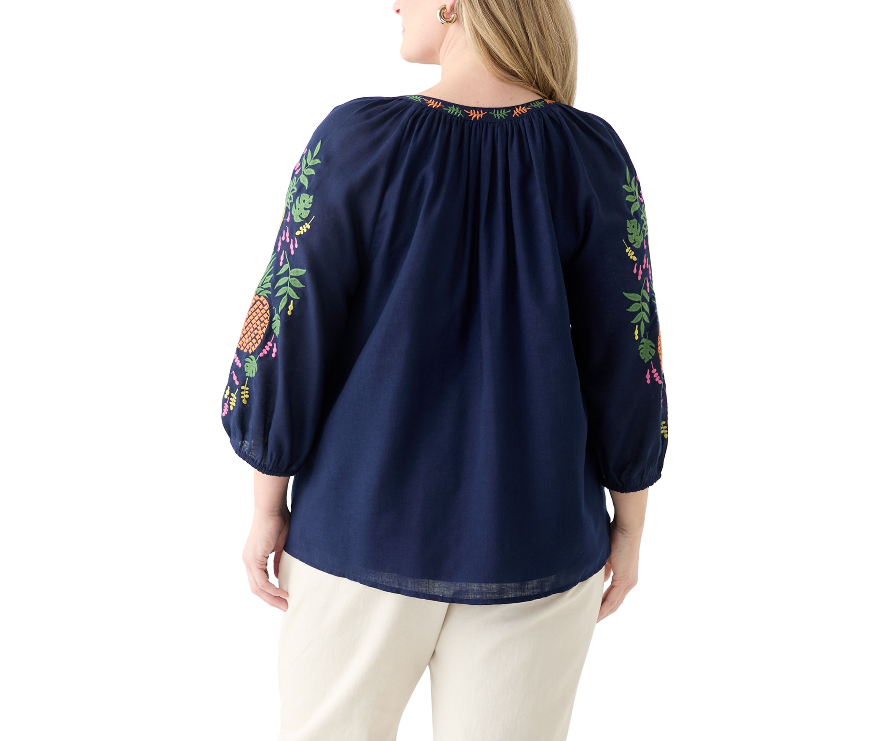 Plus Size Embroidered Sleeve Blouse