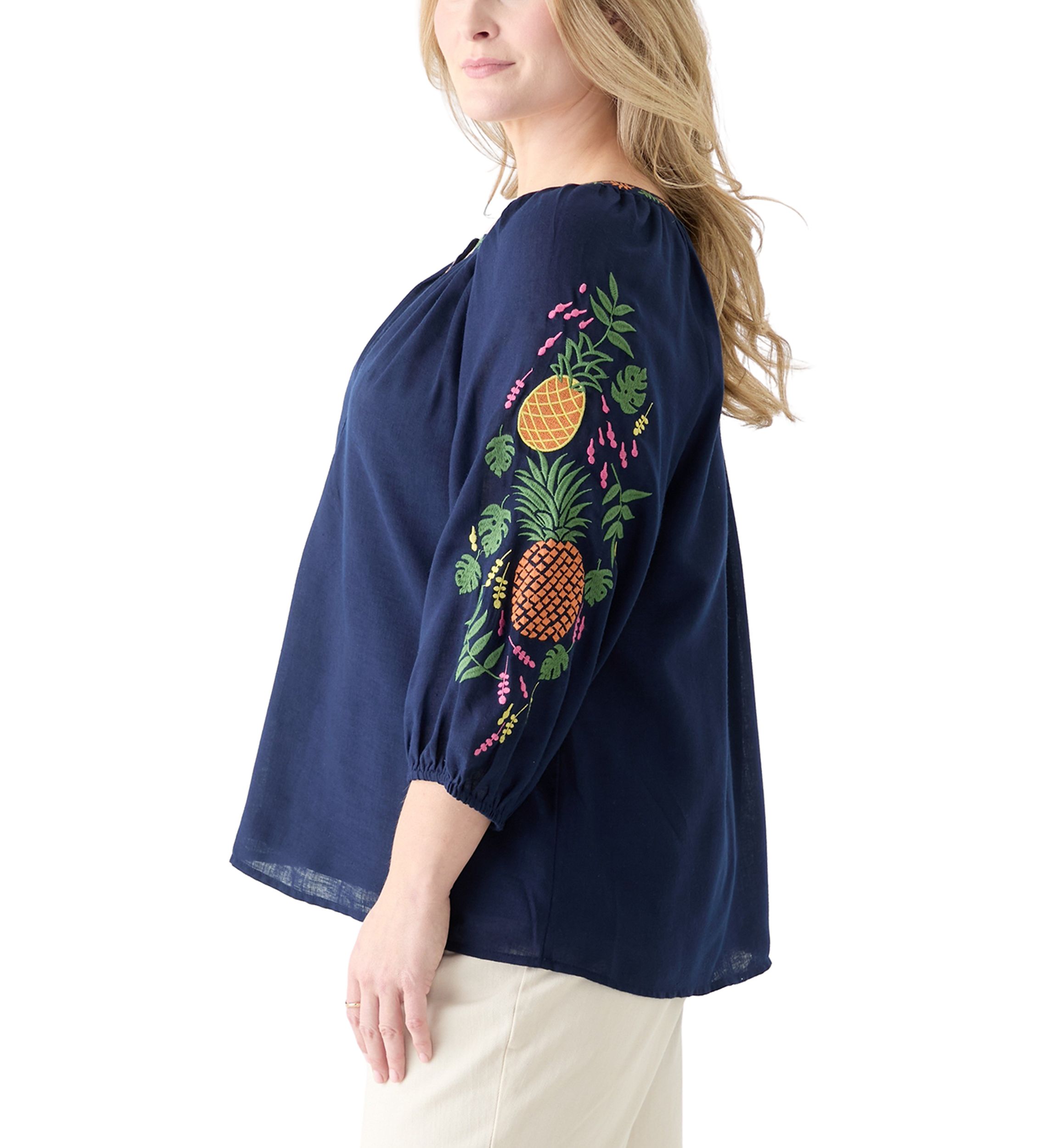 Plus Size Embroidered Sleeve Blouse