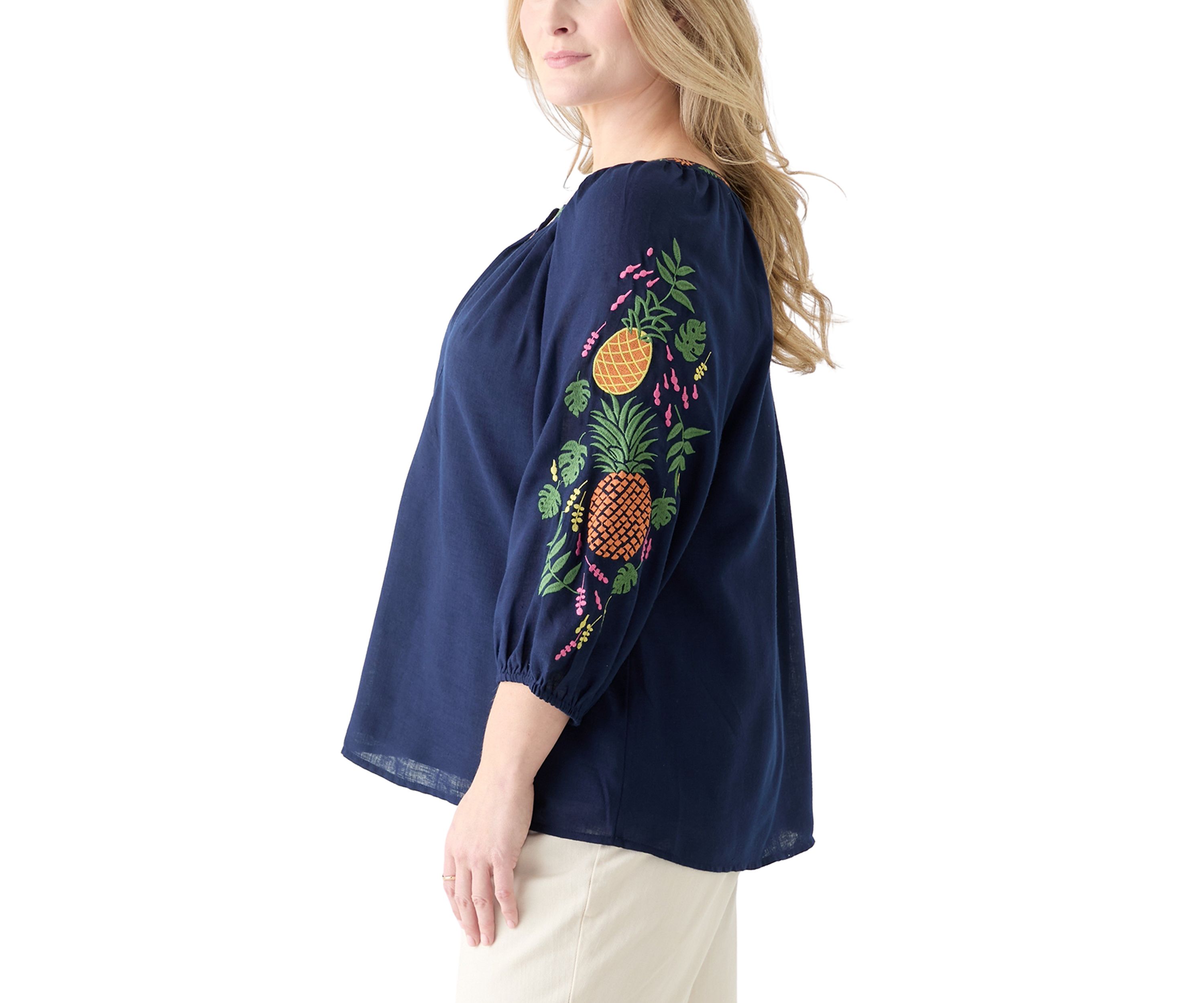 Plus Size Embroidered Sleeve Blouse