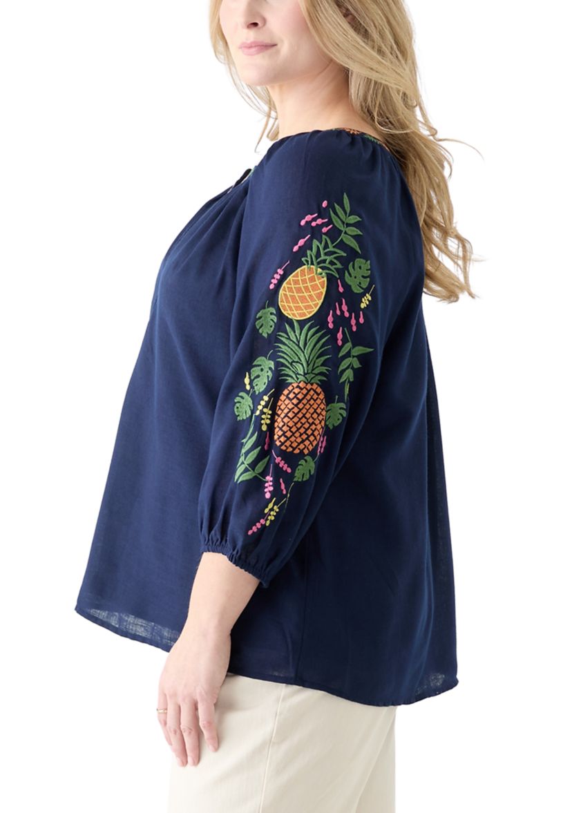 Plus Size Embroidered Sleeve Blouse