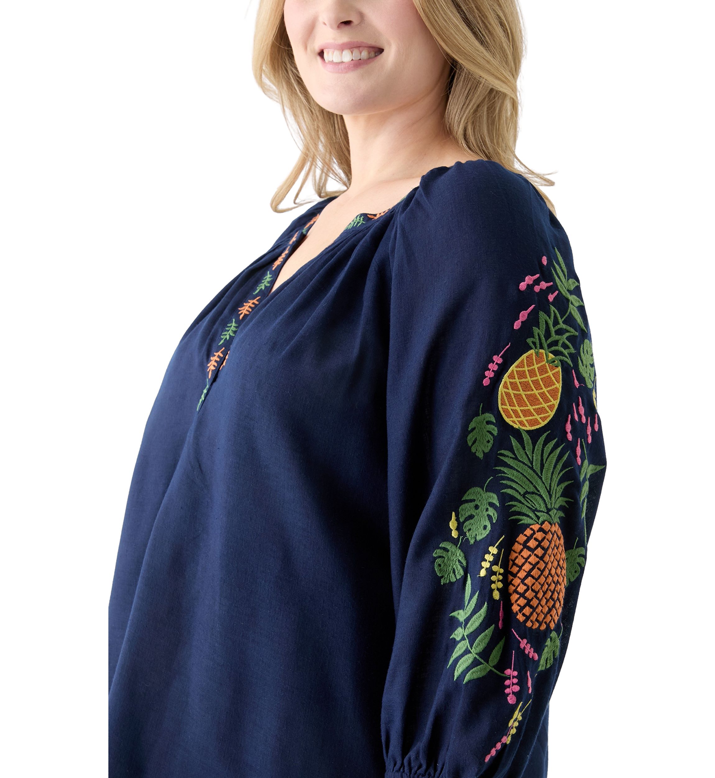 Plus Size Embroidered Sleeve Blouse