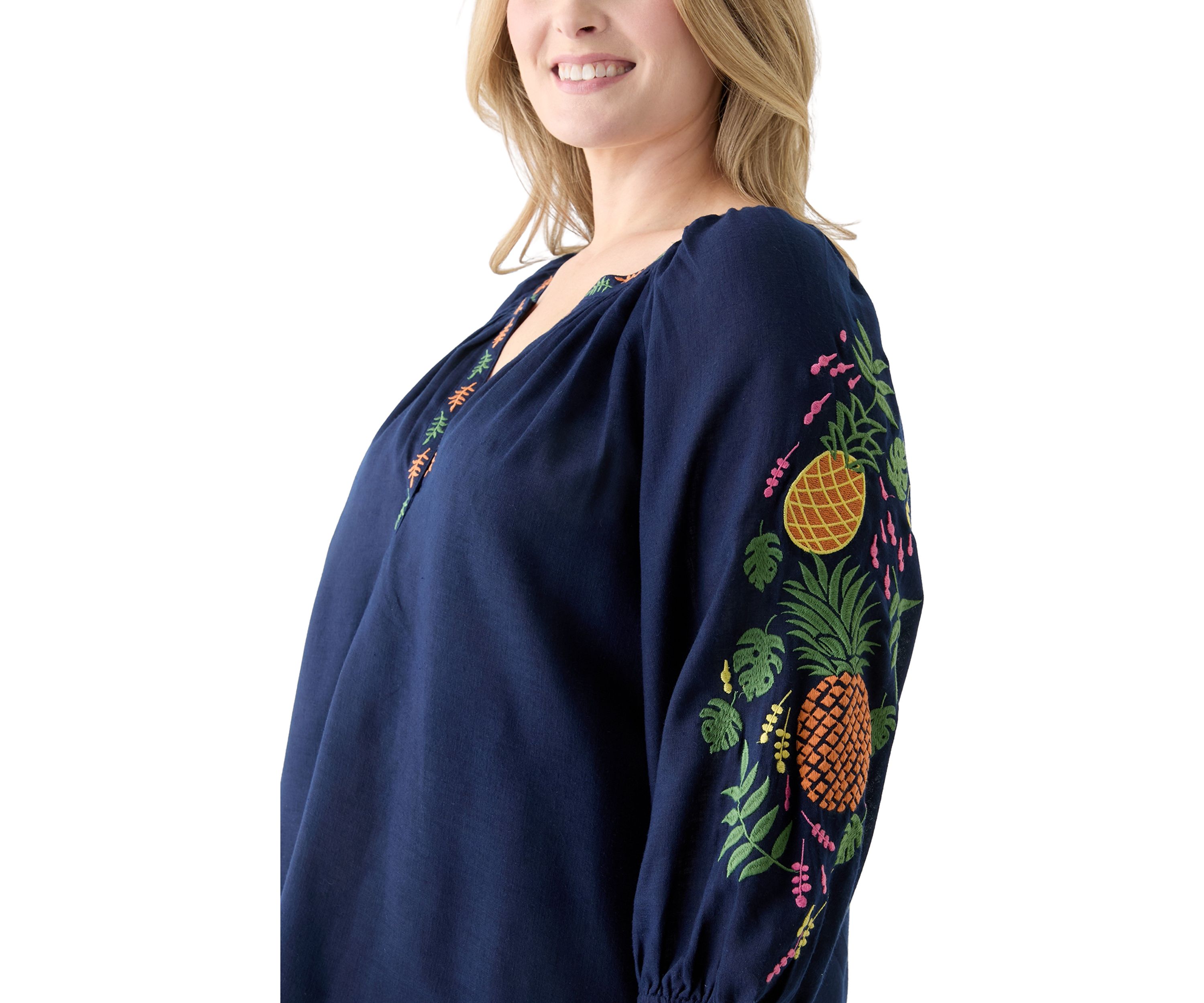 Plus Size Embroidered Sleeve Blouse