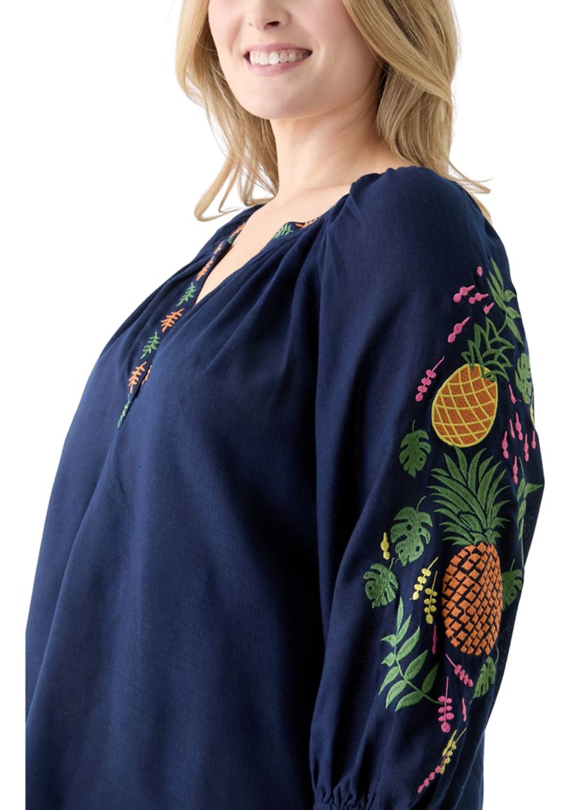 Plus Size Embroidered Sleeve Blouse