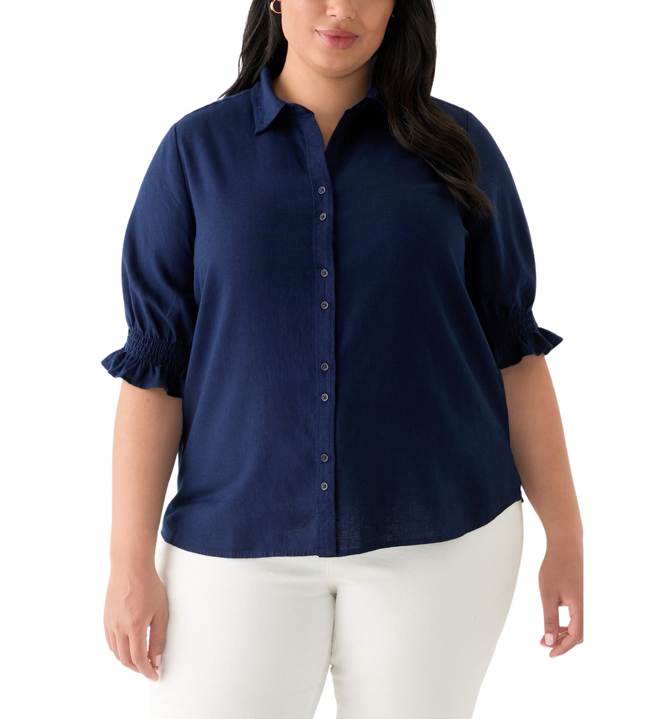 Plus Size Linen Button Down Shirt 