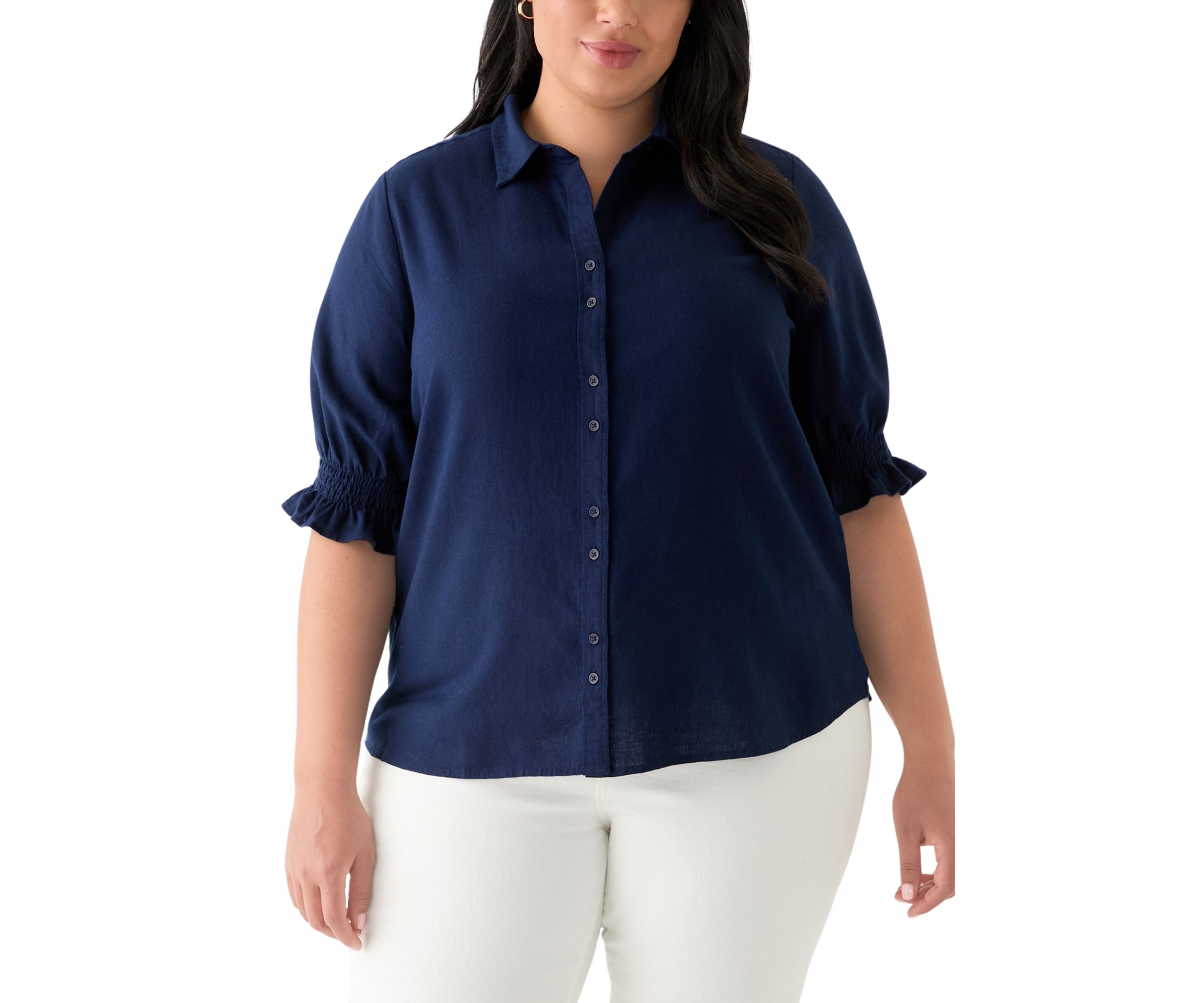 Plus Size Linen Button Down Shirt 