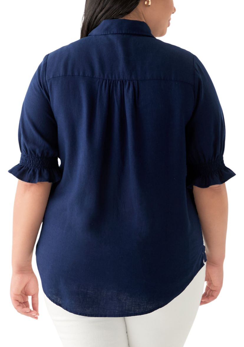 Plus Size Linen Button Down Shirt 