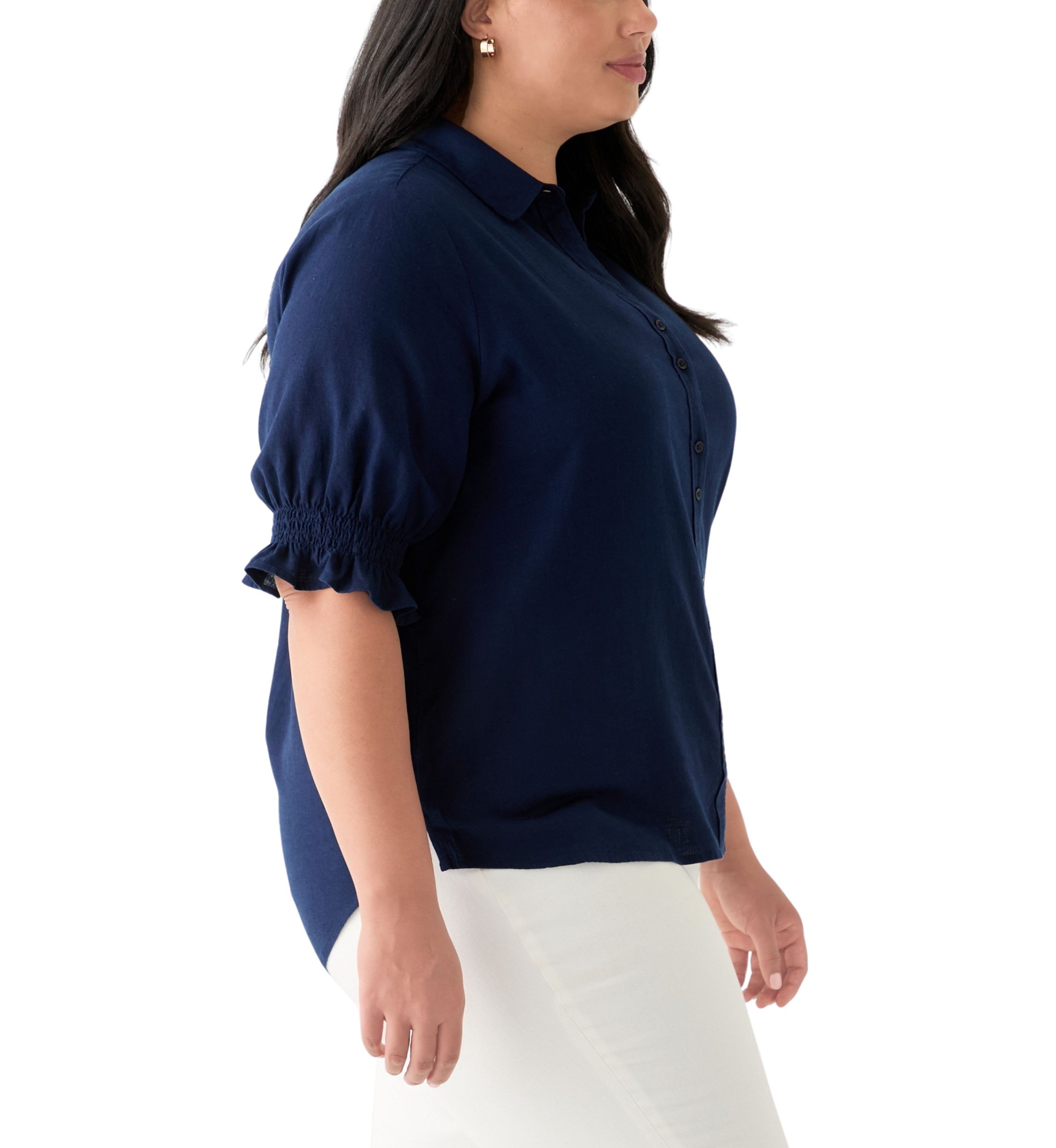 Plus Size Linen Button Down Shirt 