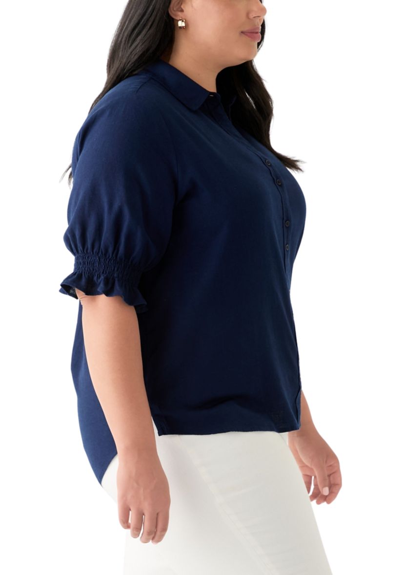 Plus Size Linen Button Down Shirt 