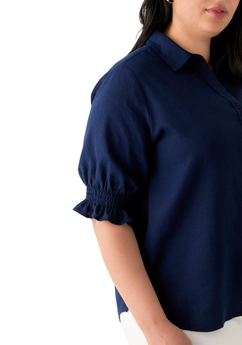 Plus Size Linen Button Down Shirt 