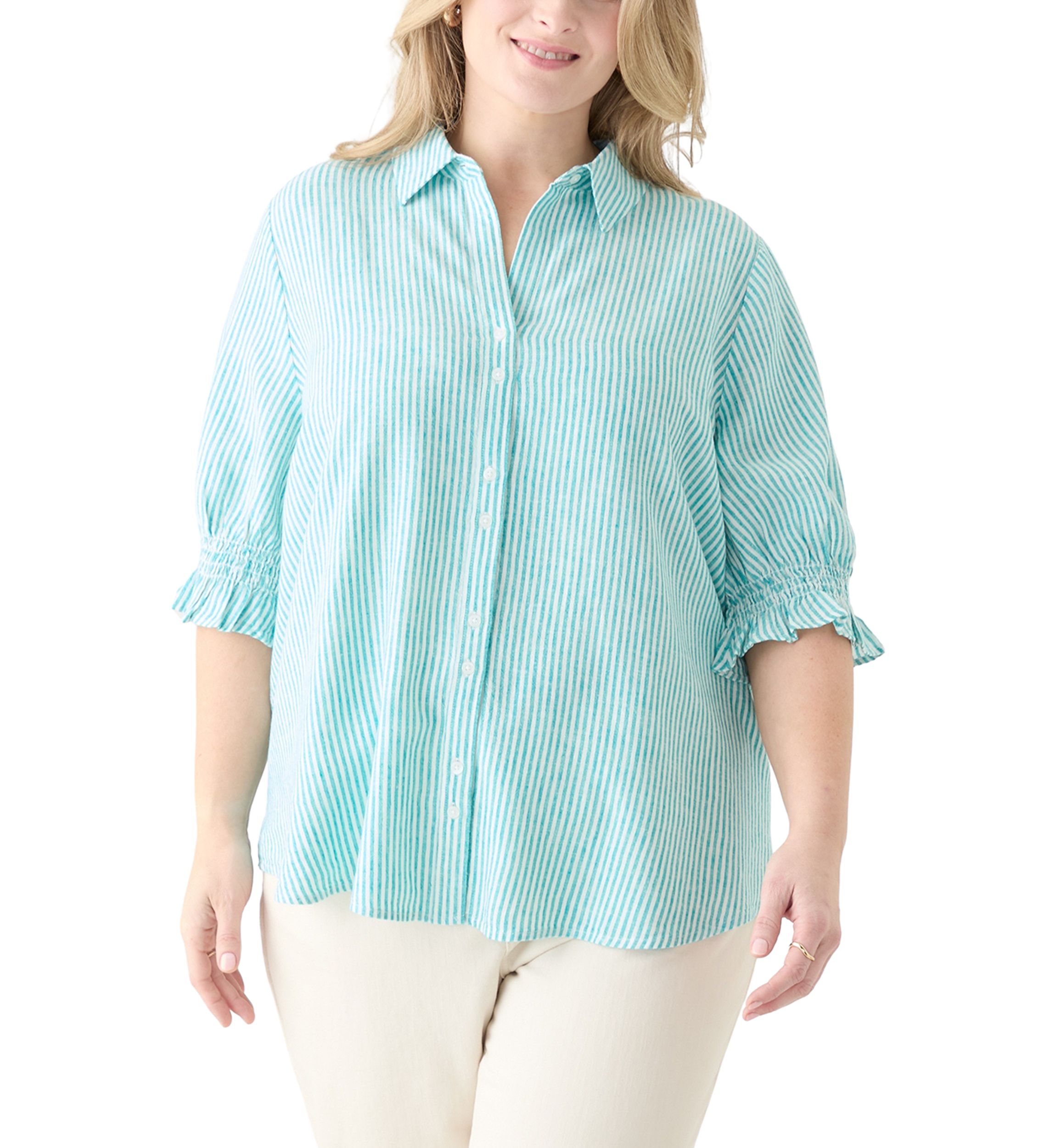 Plus Size Linen-Blend Button Down Shirt 