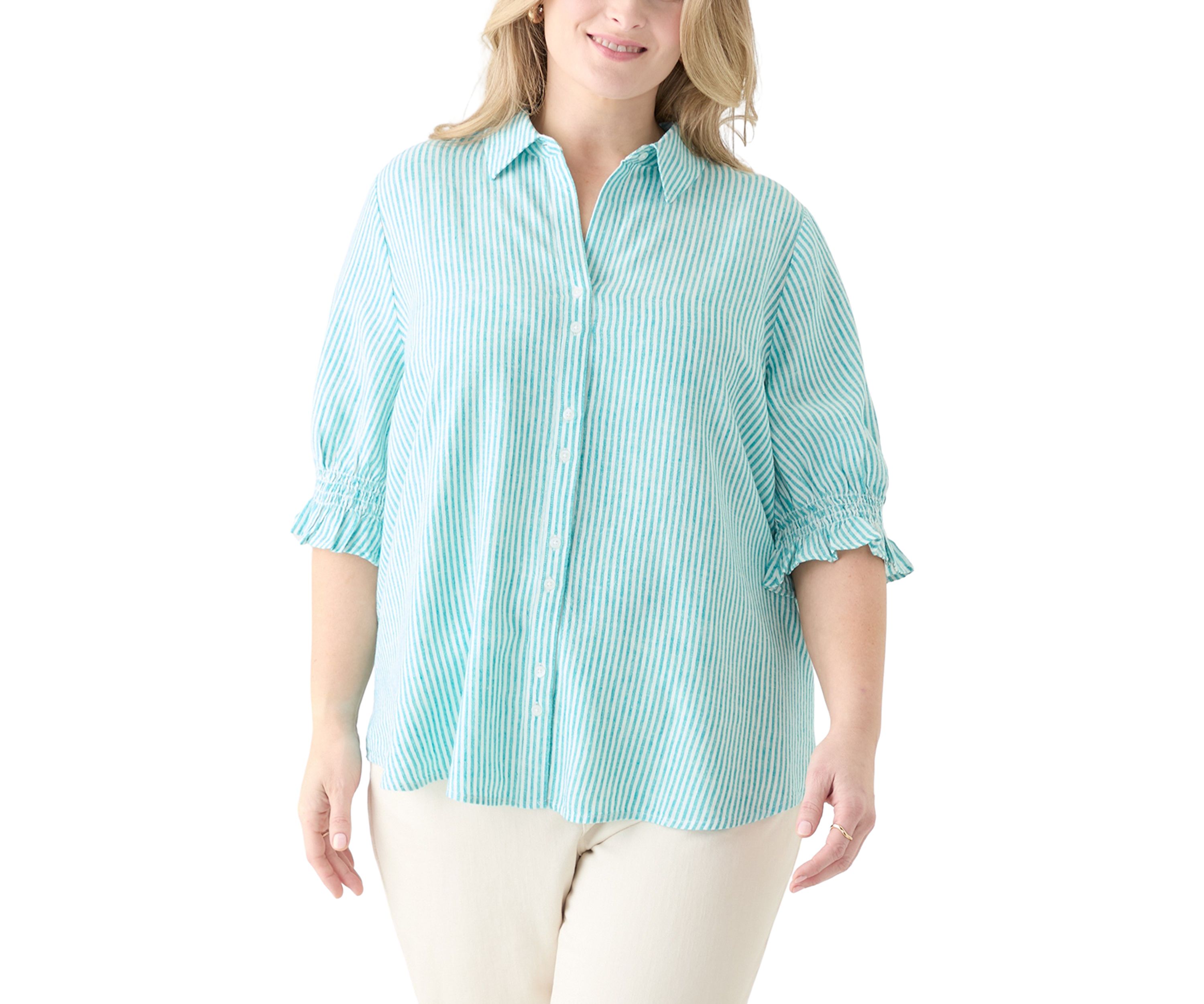 Plus Size Linen-Blend Button Down Shirt 