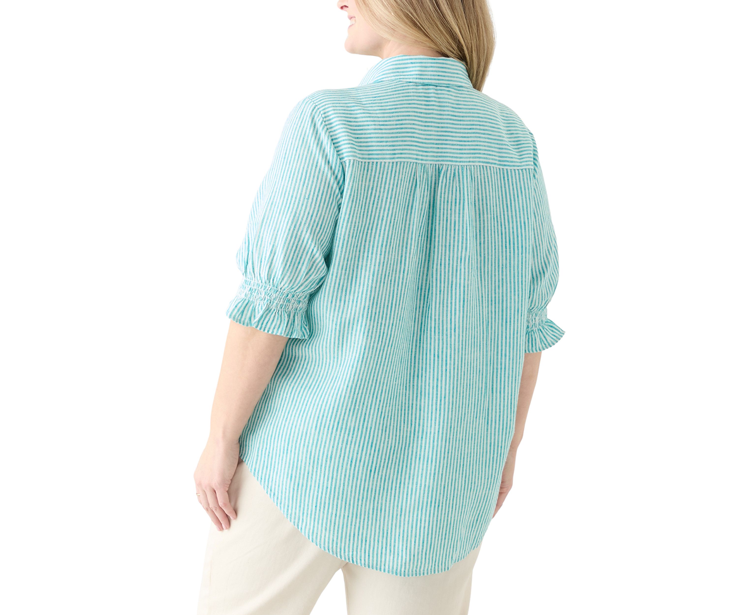 Plus Size Linen-Blend Button Down Shirt 