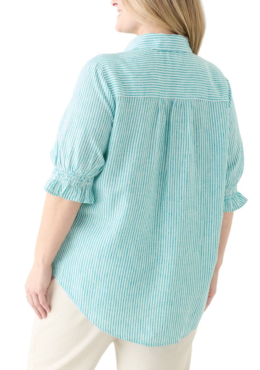 Plus Size Linen-Blend Button Down Shirt 