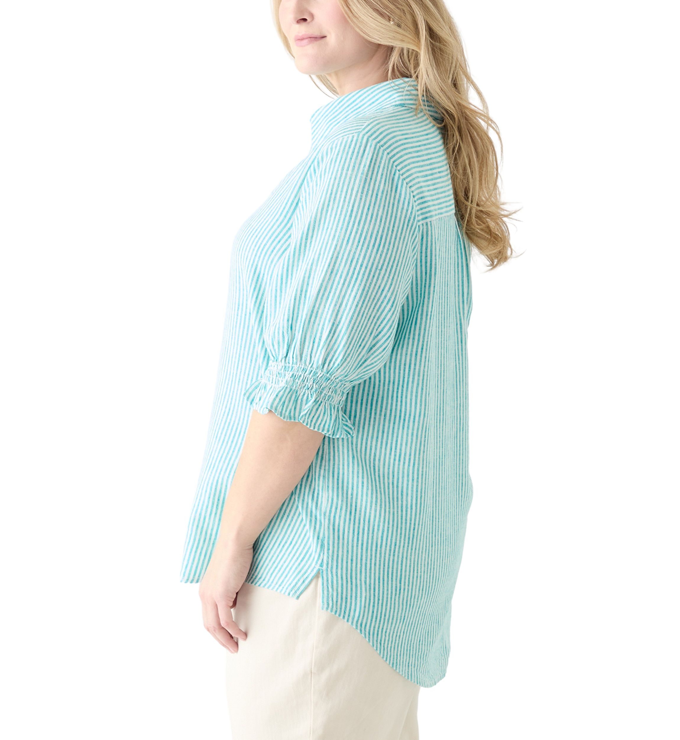 Plus Size Linen-Blend Button Down Shirt 