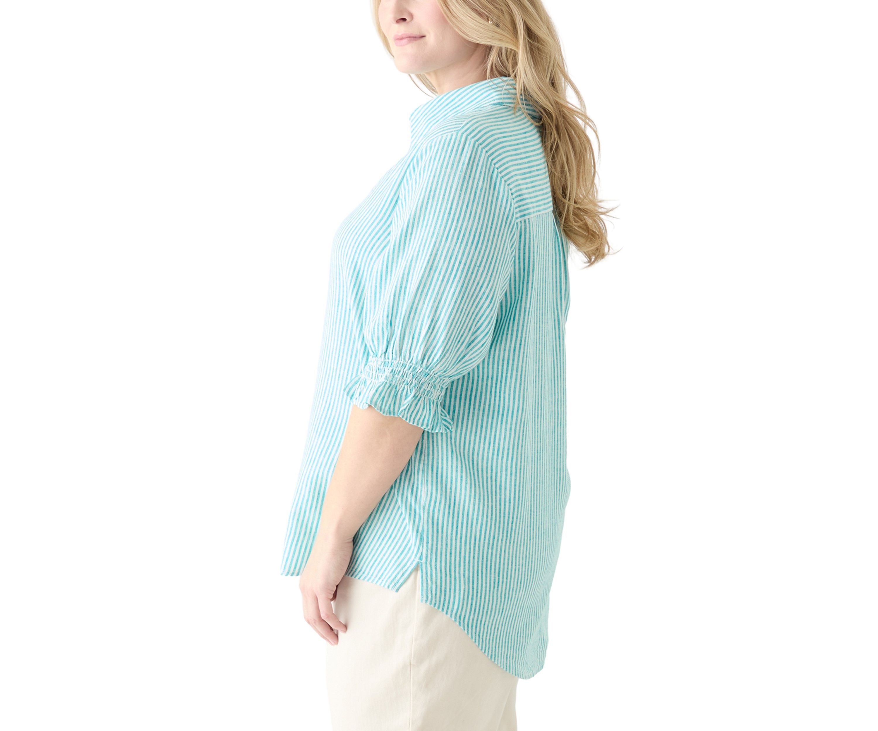 Plus Size Linen-Blend Button Down Shirt 