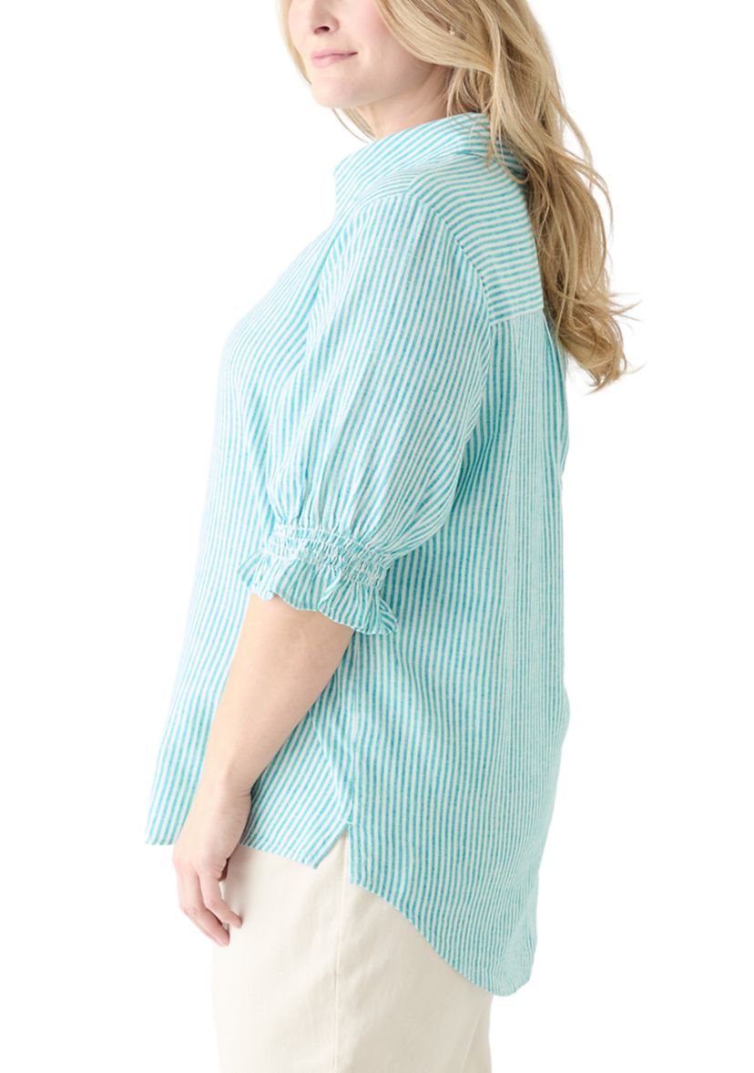 Plus Size Linen-Blend Button Down Shirt 