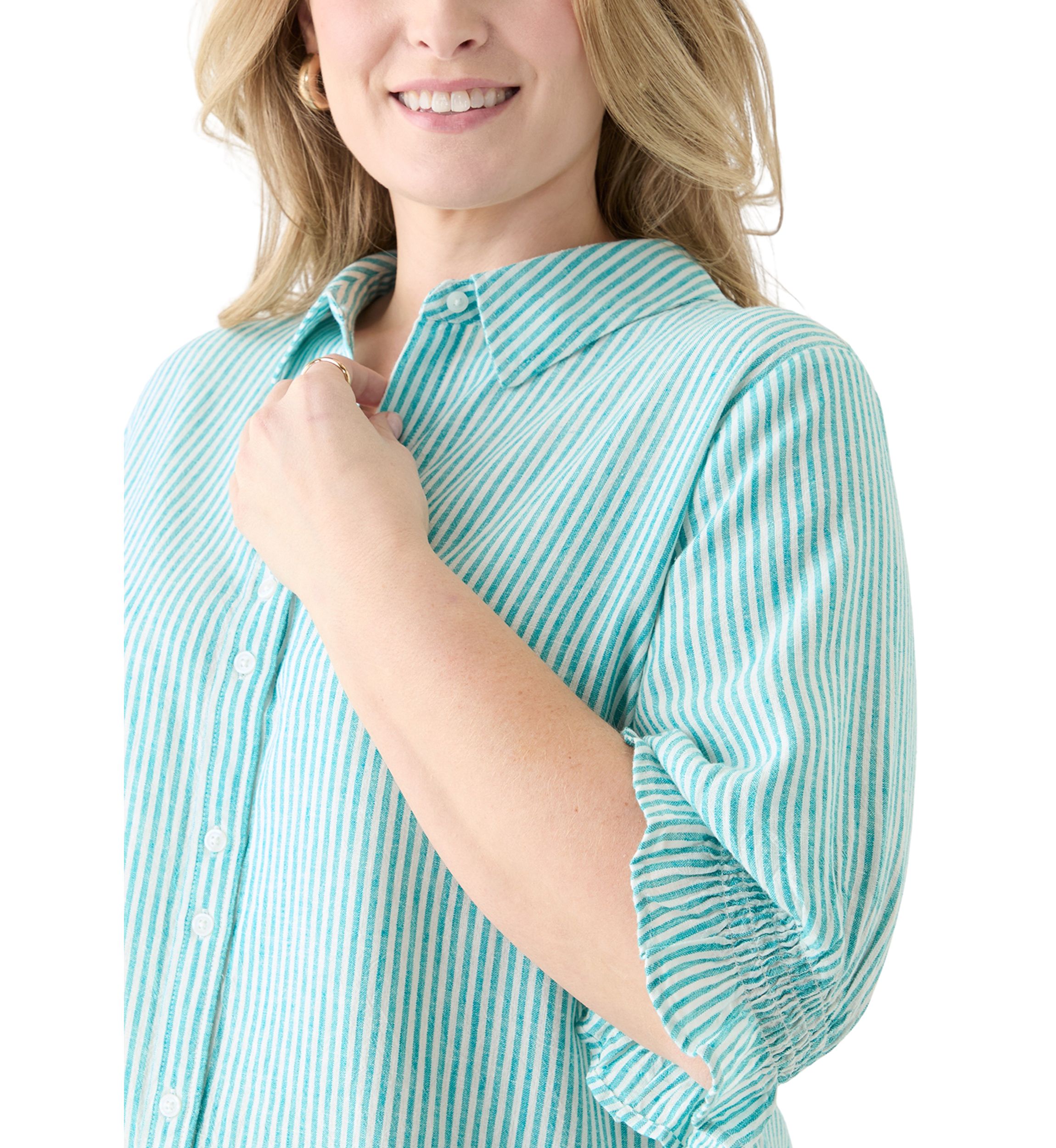 Plus Size Linen-Blend Button Down Shirt 