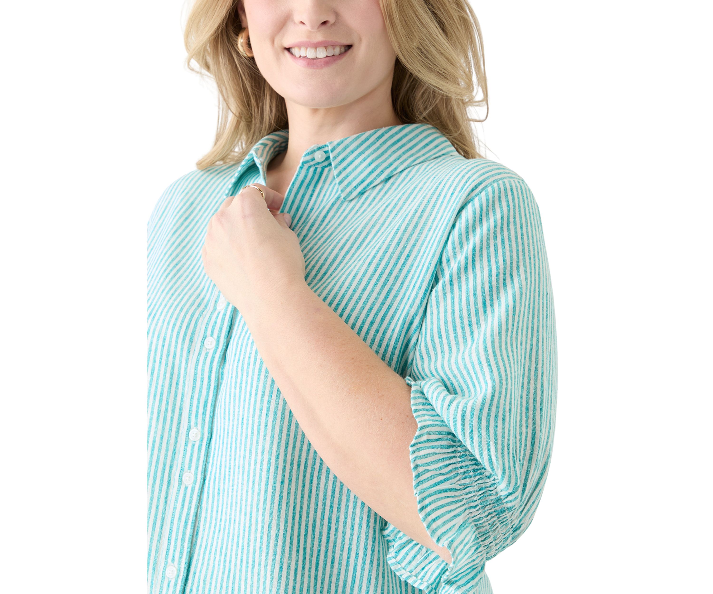Plus Size Linen-Blend Button Down Shirt 