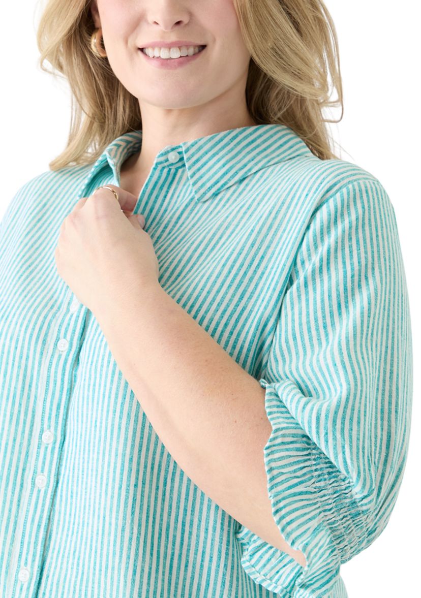 Plus Size Linen-Blend Button Down Shirt 