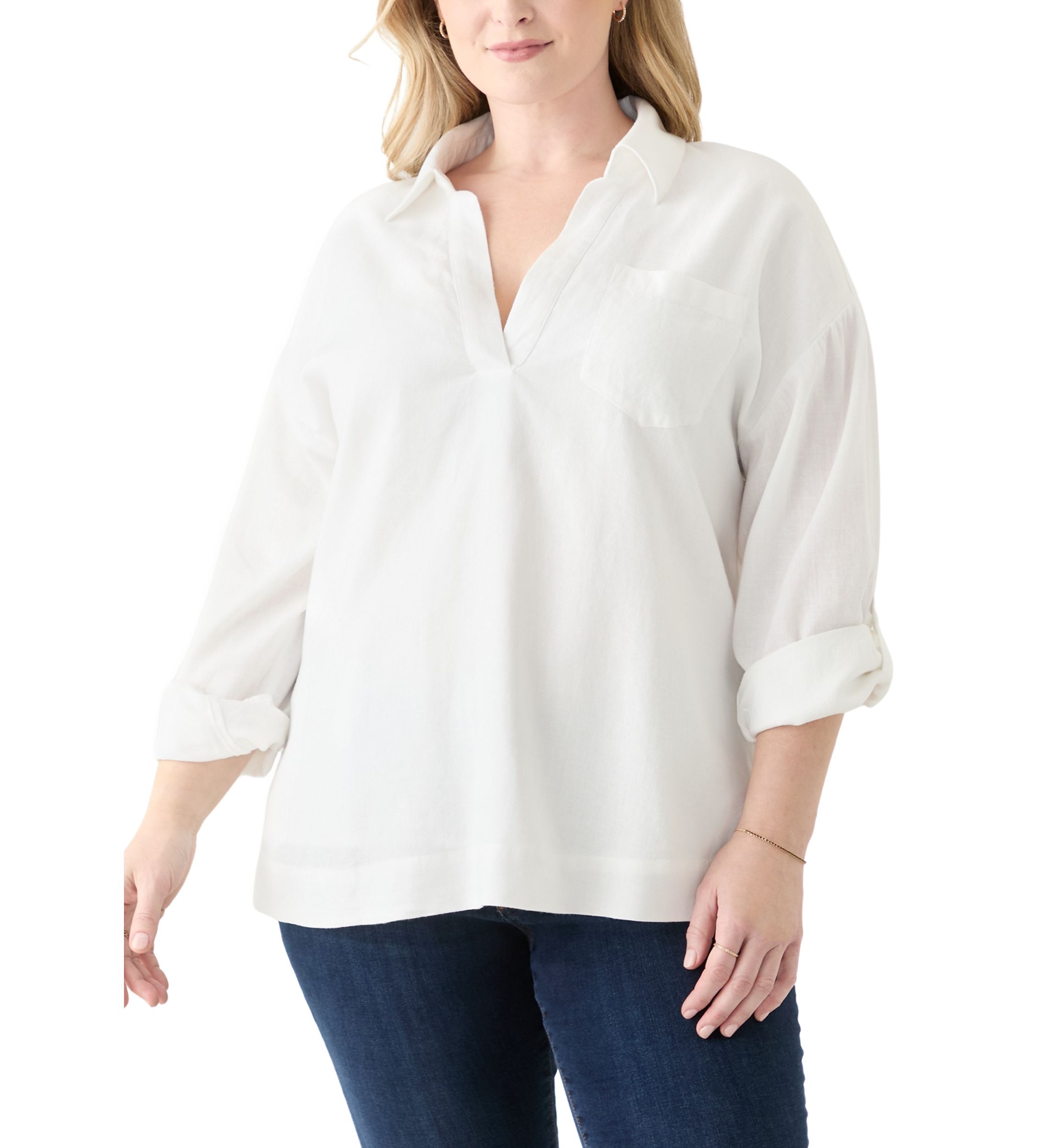 Plus Size Long Sleeve Popover Shirt