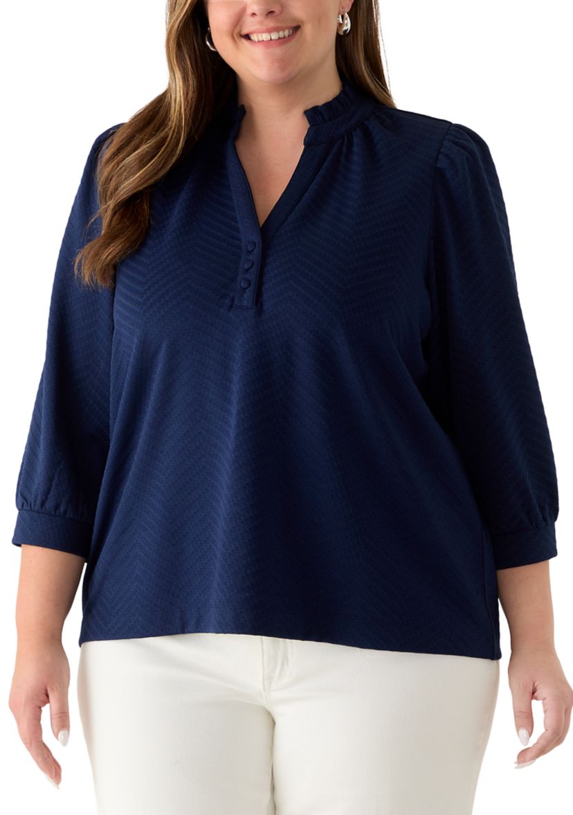 Cabana by Crown & Ivy™ Plus Size Three Quarter Sleeve Jacquard