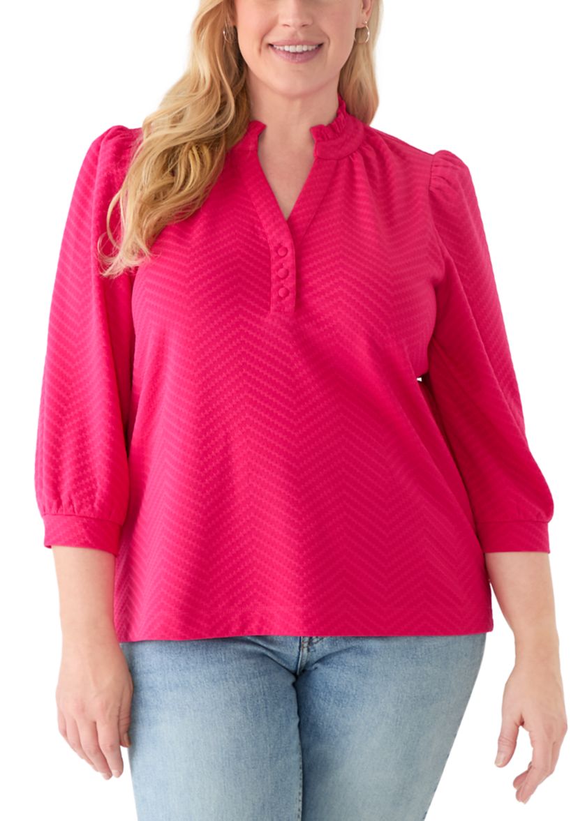 Cabana by Crown & Ivy™ Plus Size Three Quarter Sleeve Jacquard