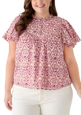 Crown & Ivy Women's Plus Size Flutter Sleeve Peasant Top