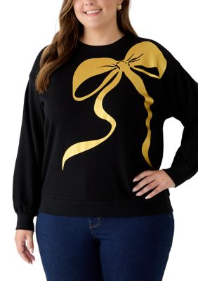 Crown & Ivy Women's Plus Size Long Sleeve Graphic Sweeper Top