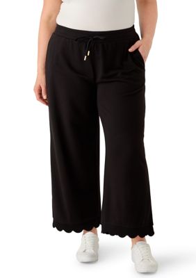 Crown & Ivy Women's Plus Size Scalloped Terry Pants